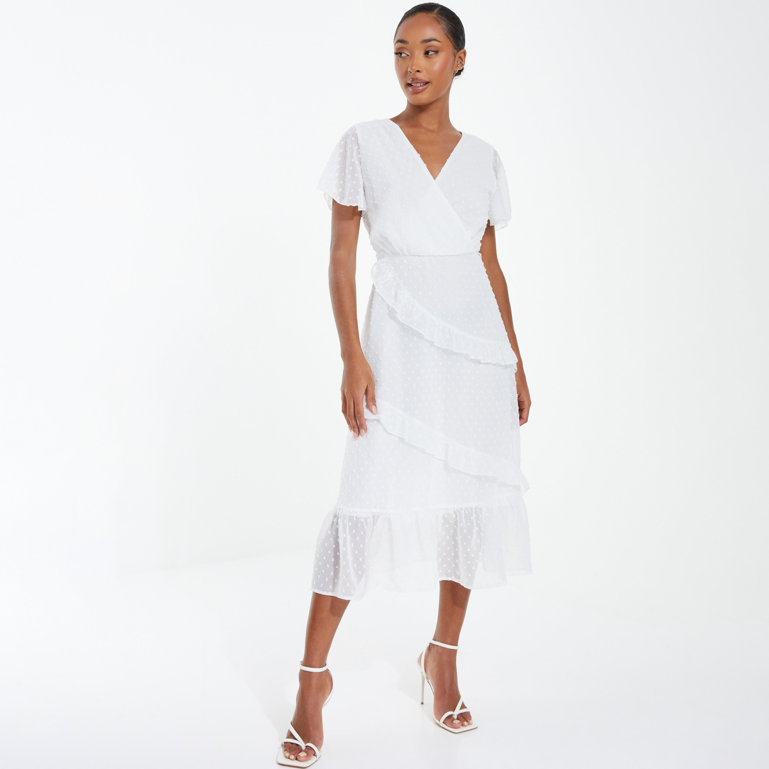 فستان متوسط الطول برقبة على شكلVمزخرفة من كويز-women-clothing-dresses-image-1