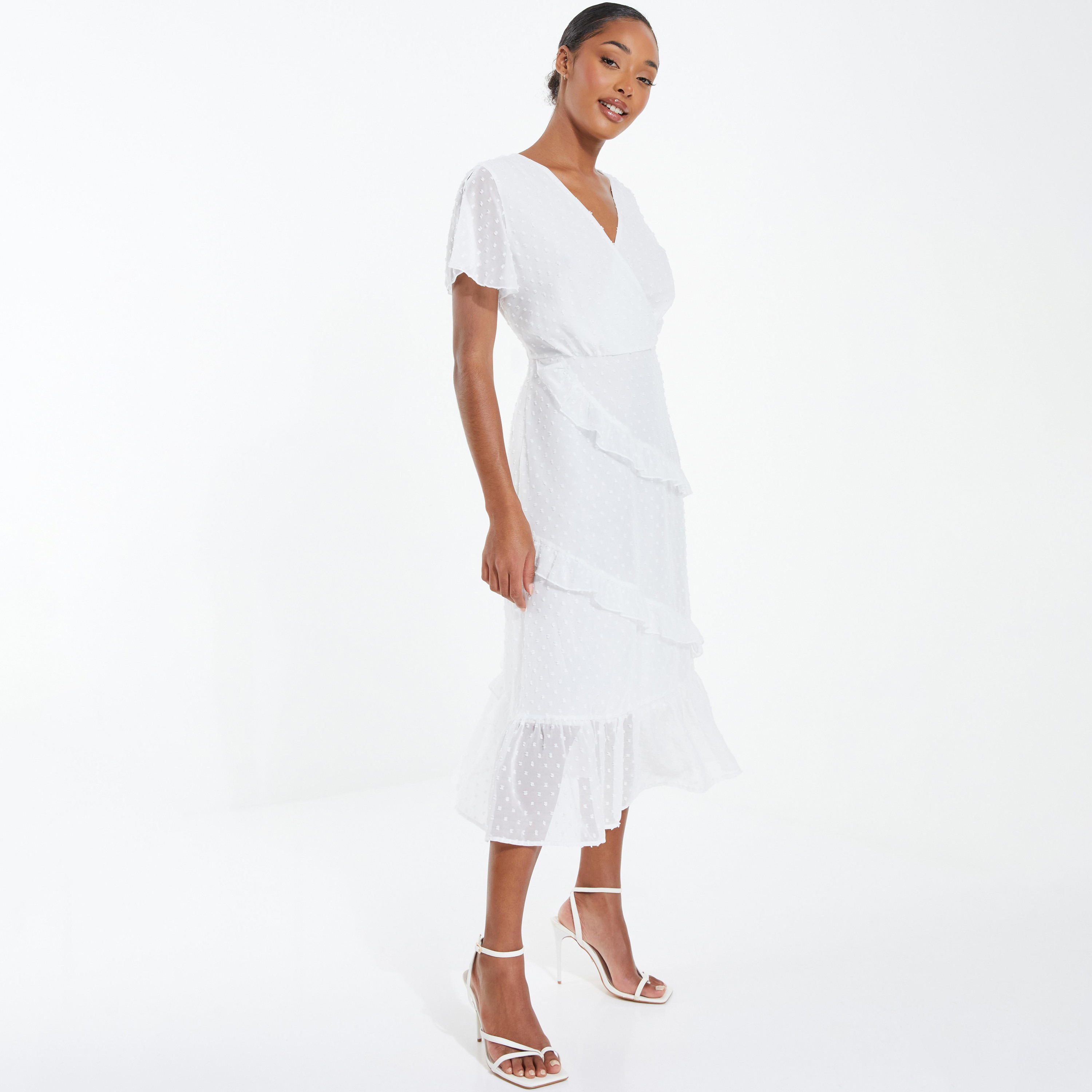  فستان متوسط الطول برقبة على شكلVمزخرفة من كويز-women-clothing-dresses-image-2