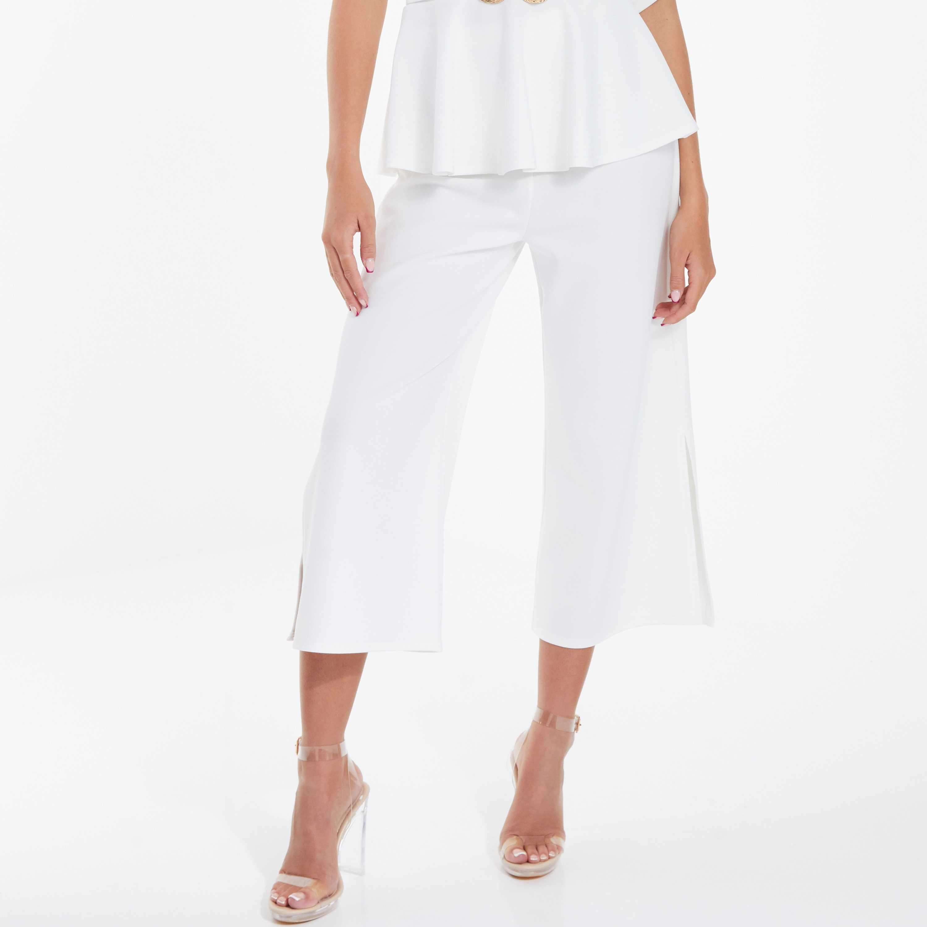 Quiz Plain Slit Hem Culottes-women-clothing-bottoms-trousers-image-1