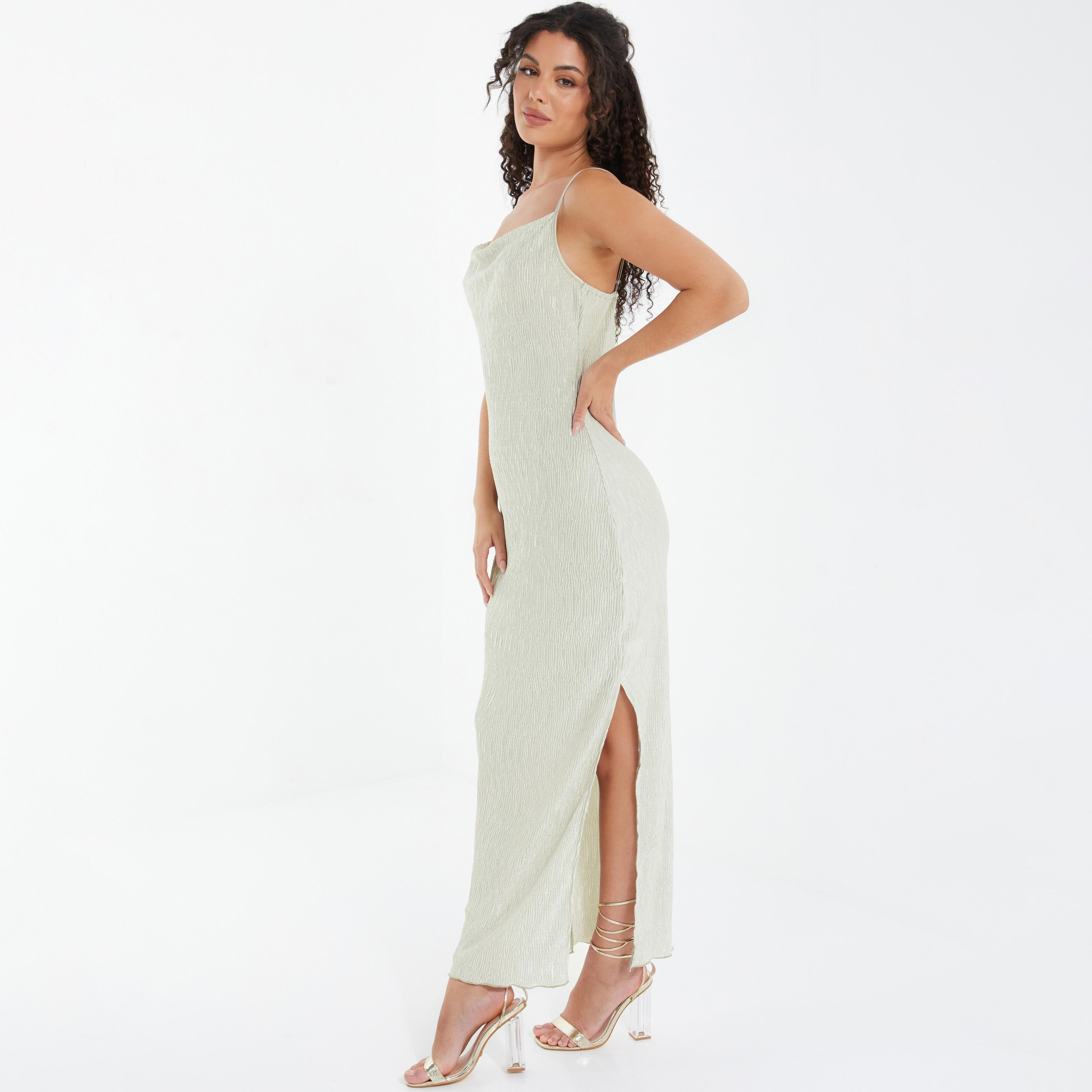  فستان ماكسي بشق بطول الركبة برقبة متدلية مزخرفة من كويز-women-clothing-dresses-image-2