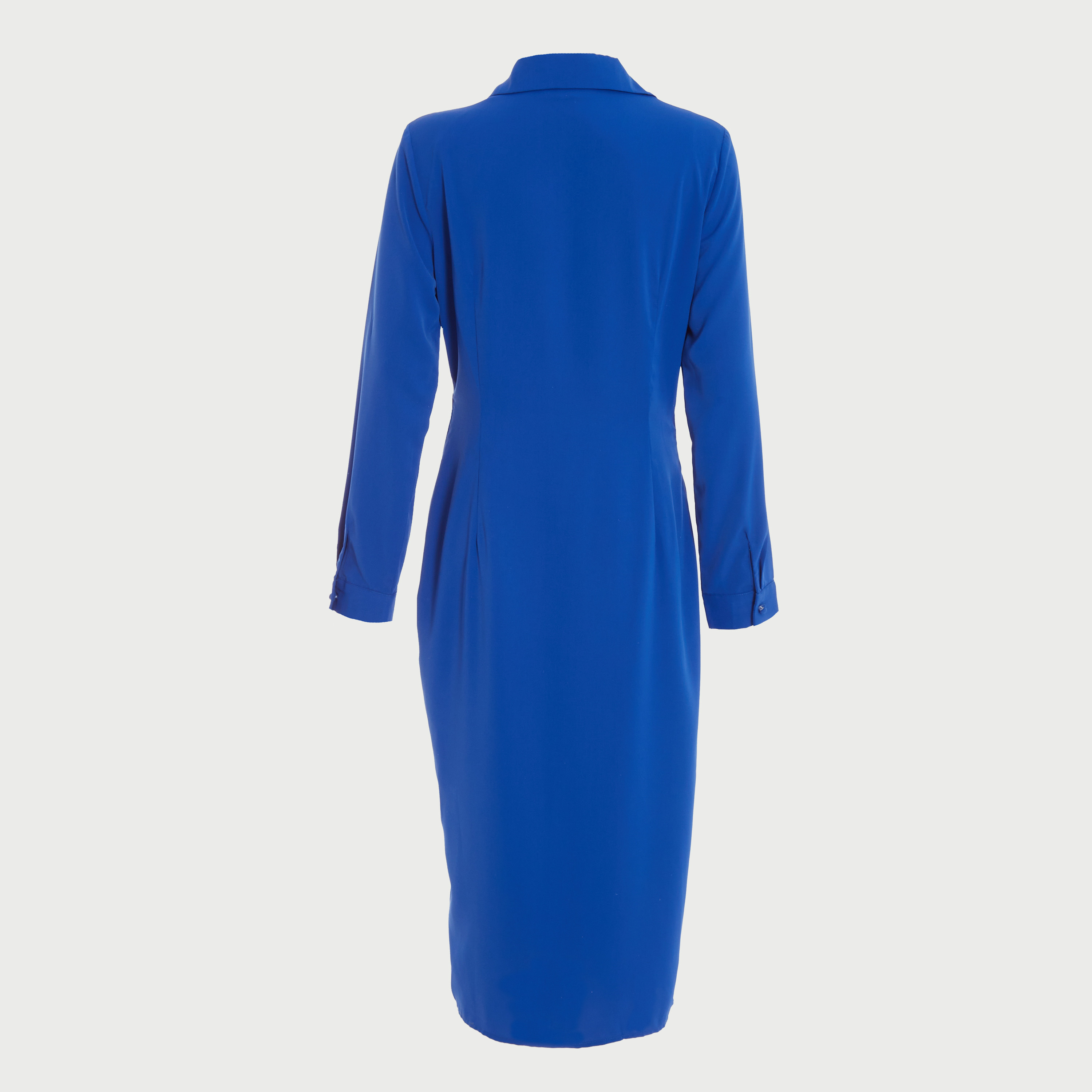 فستان سادة متوسط الطول بياقة قميص مطوية من كويز-women-clothing-dresses-image-2