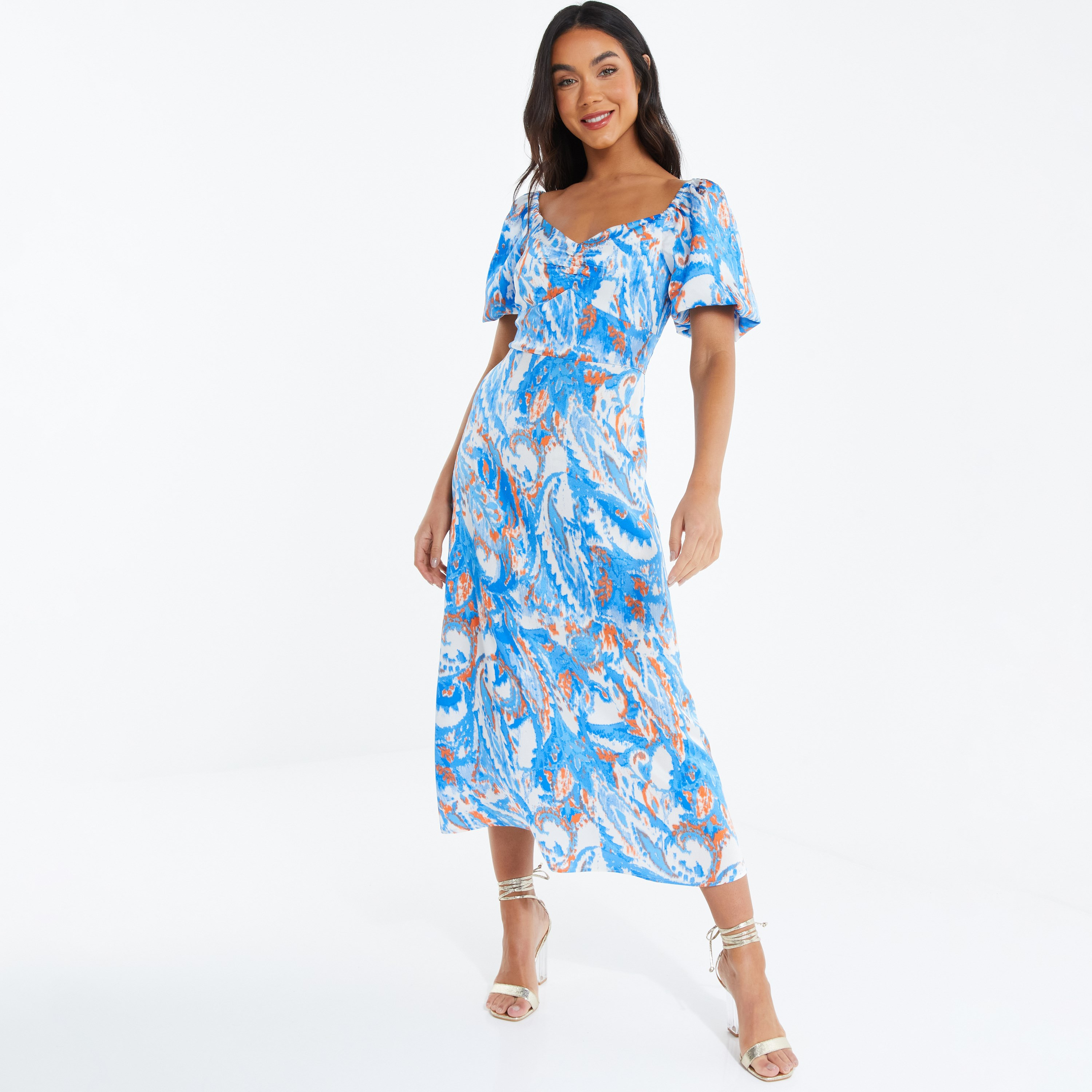 كويز - فستان بطول متوسط وياقة مكشوفة - رسومات-women-clothing-dresses-image-1