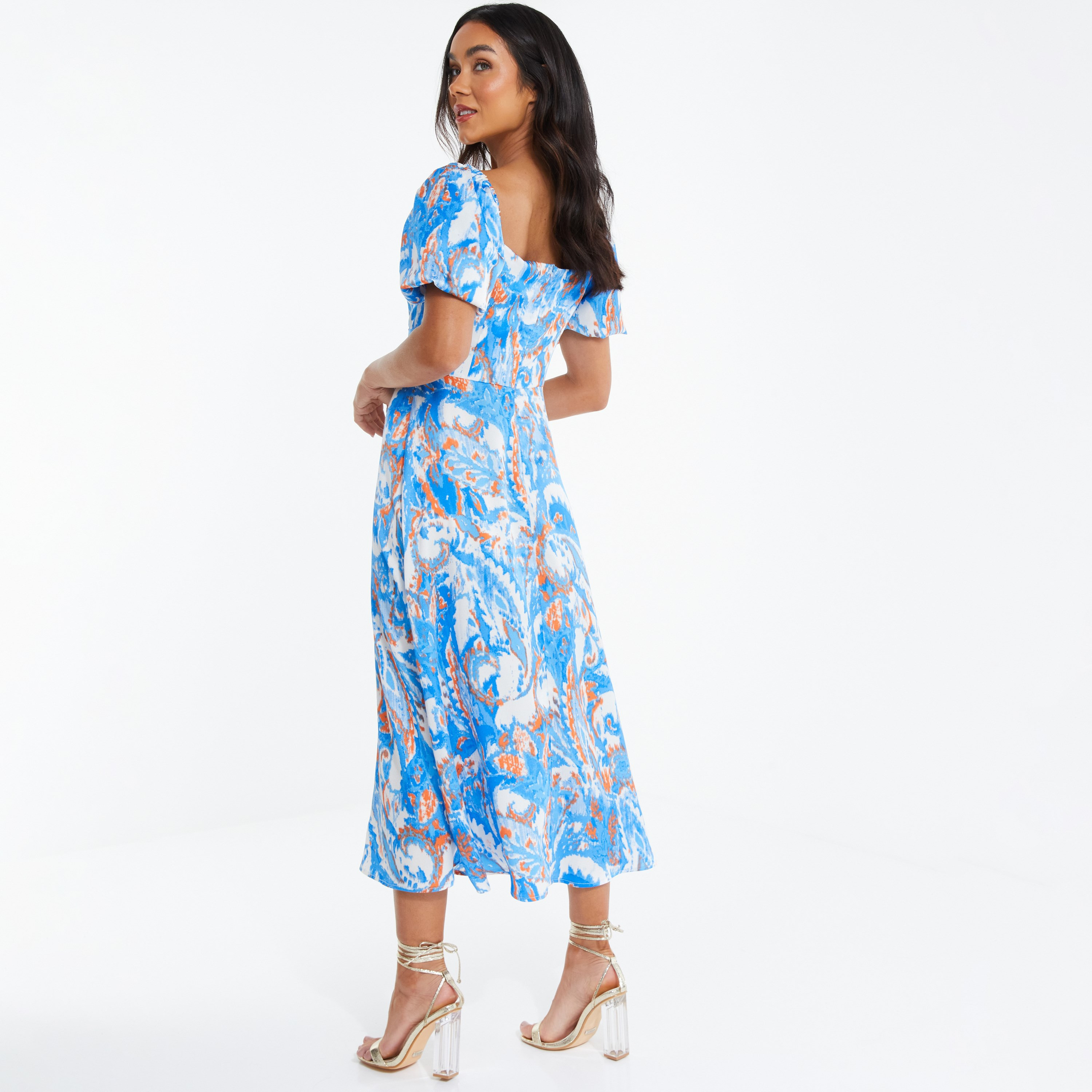 كويز - فستان بطول متوسط وياقة مكشوفة - رسومات-women-clothing-dresses-image-4