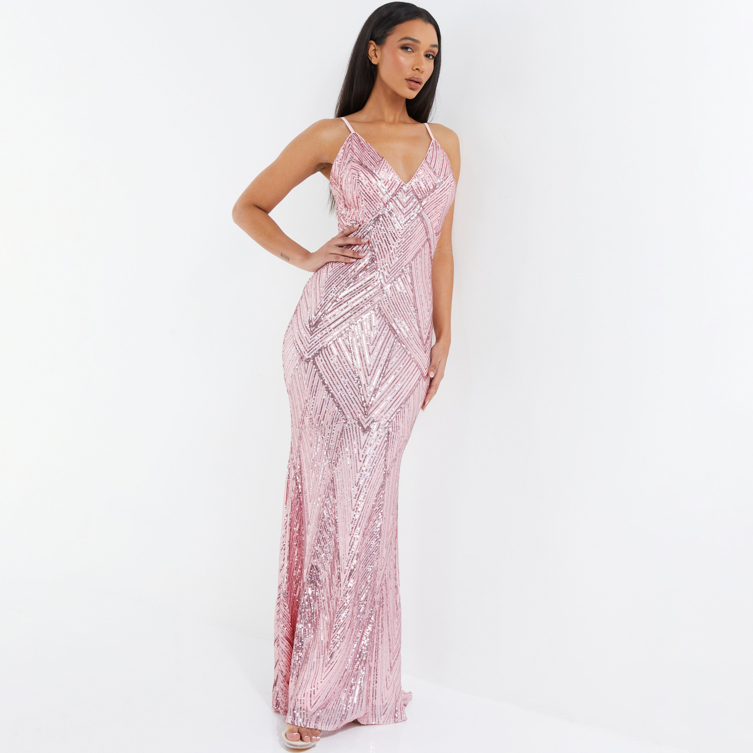 فستان بوديكون ماكسي برقبة على شكل وى مع سكوینس من كويز-women-clothing-dresses-image-1