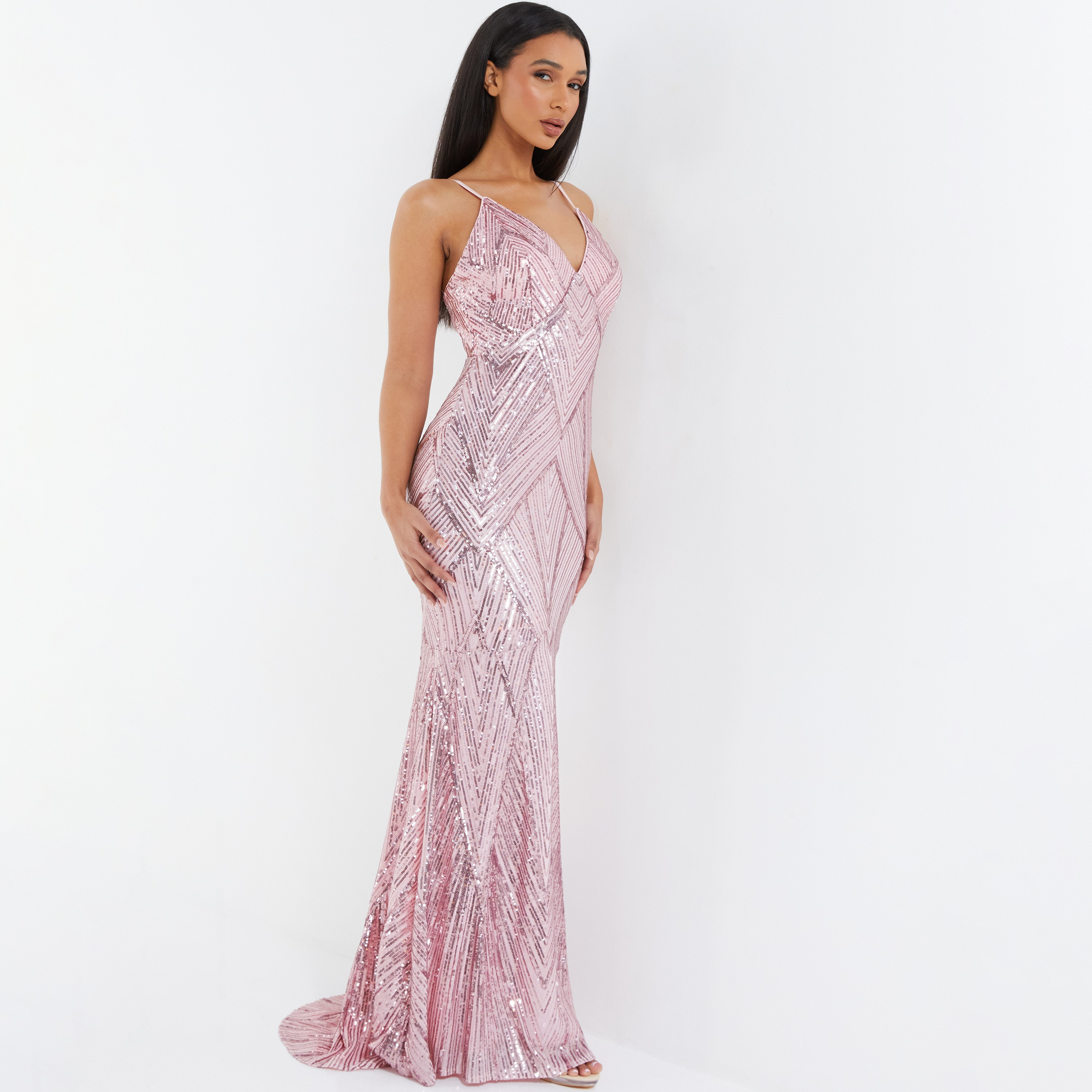 فستان بوديكون ماكسي برقبة على شكل وى مع سكوینس من كويز-women-clothing-dresses-image-2