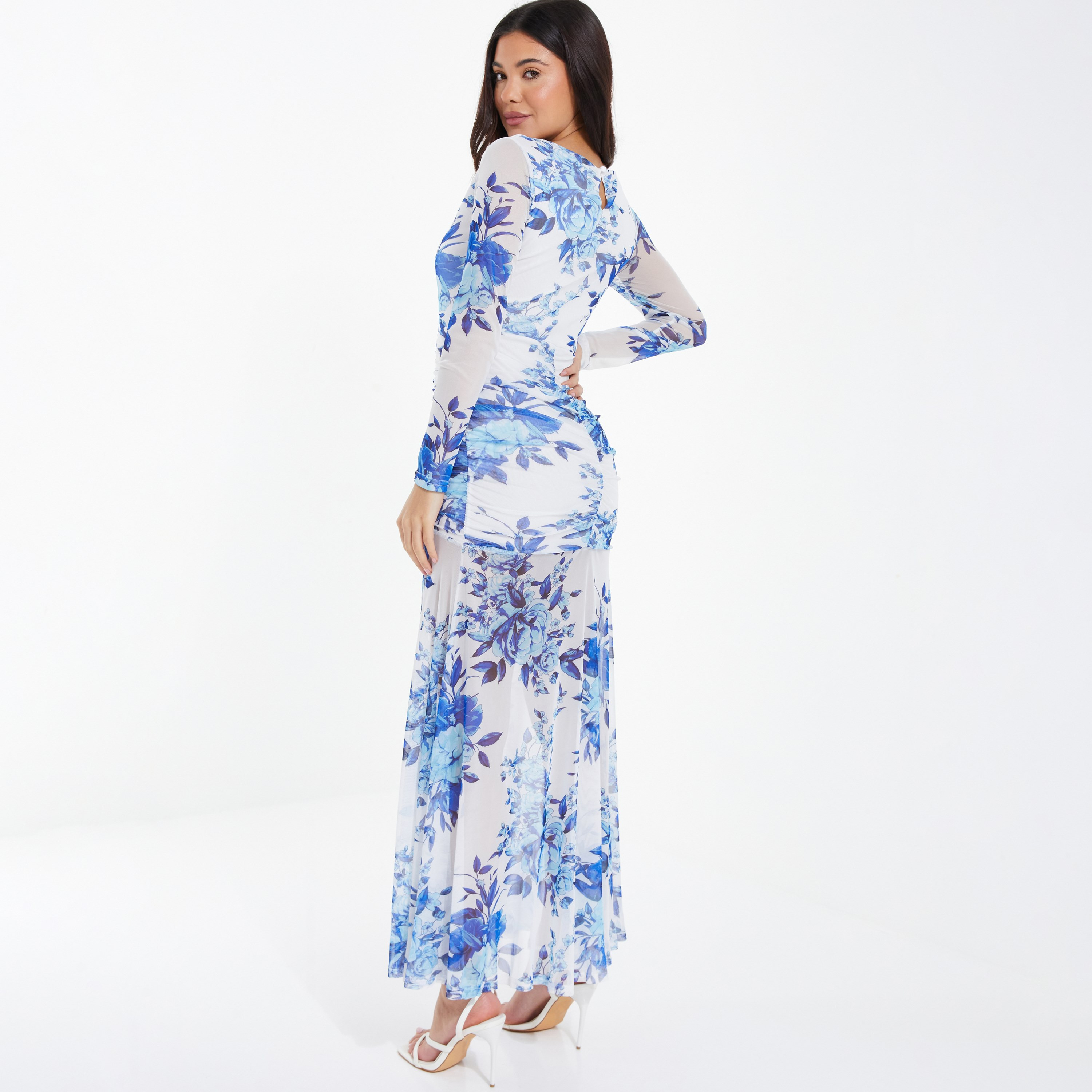 Quiz Floral Round Neck Slit Maxi Dress-women-clothing-dresses-image-3