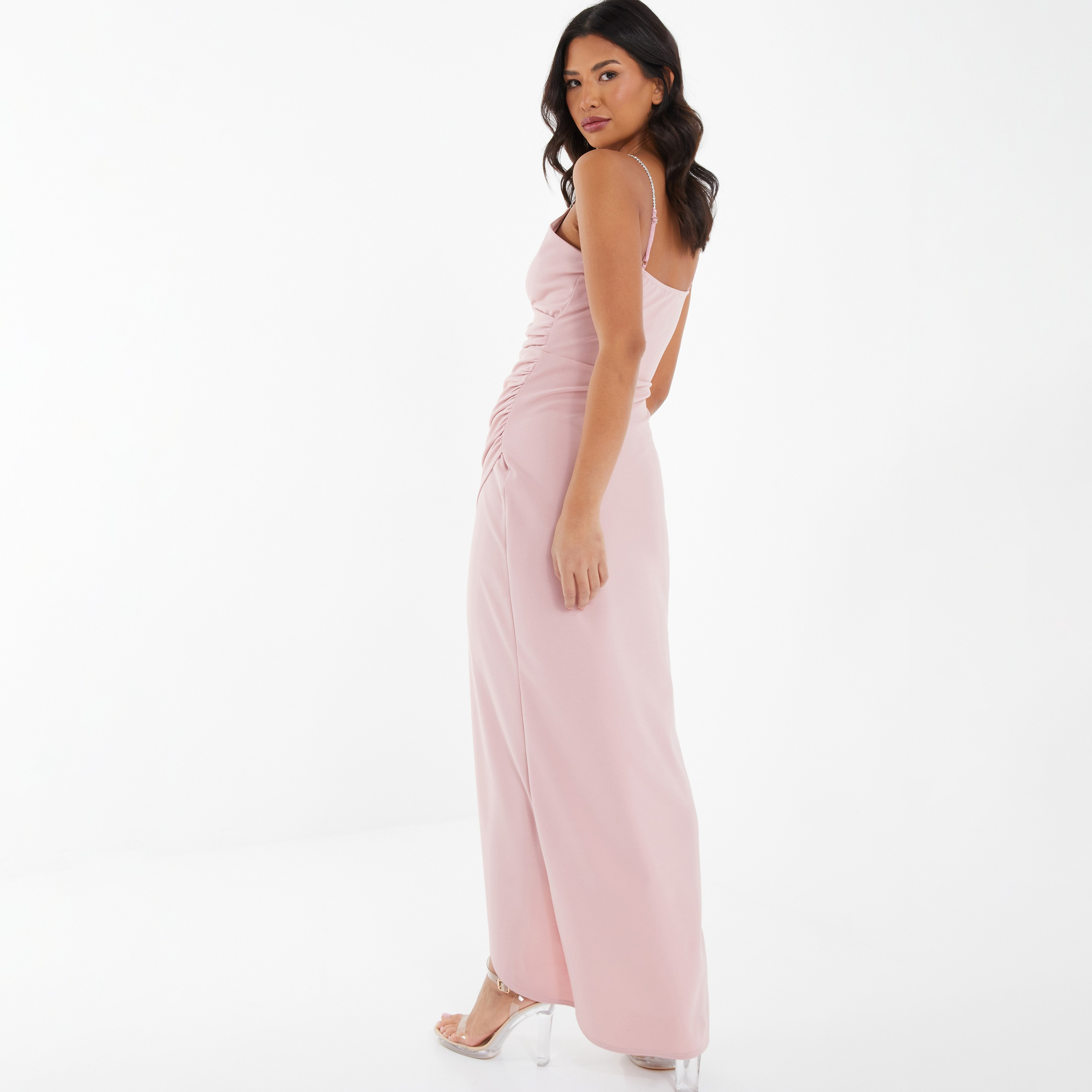Quiz Plain Shoulder Straps Slit Maxi Dress-women-clothing-dresses-image-4