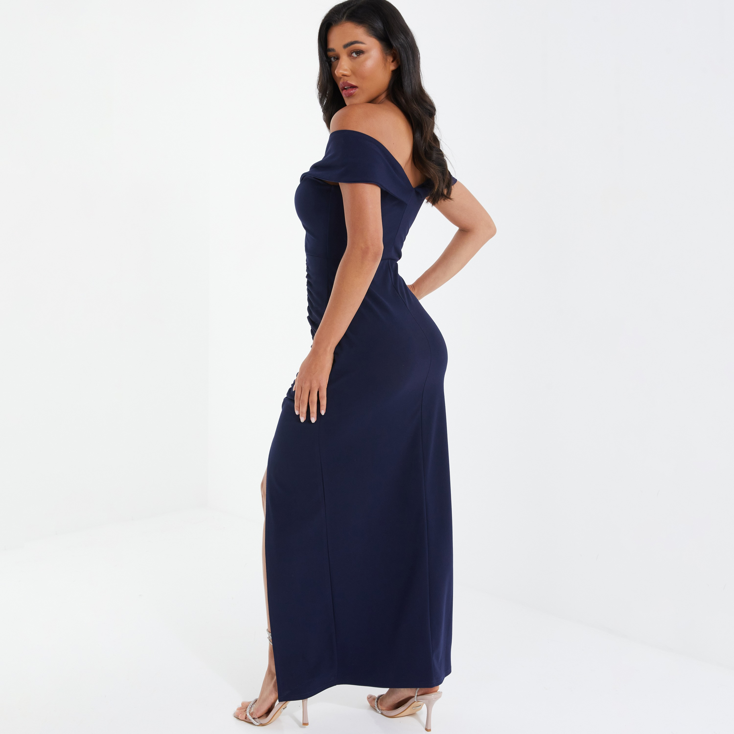 كويز - فستان ماكسي بياقة باردو أكتاف مشكوفة - سادة-women-clothing-dresses-image-3