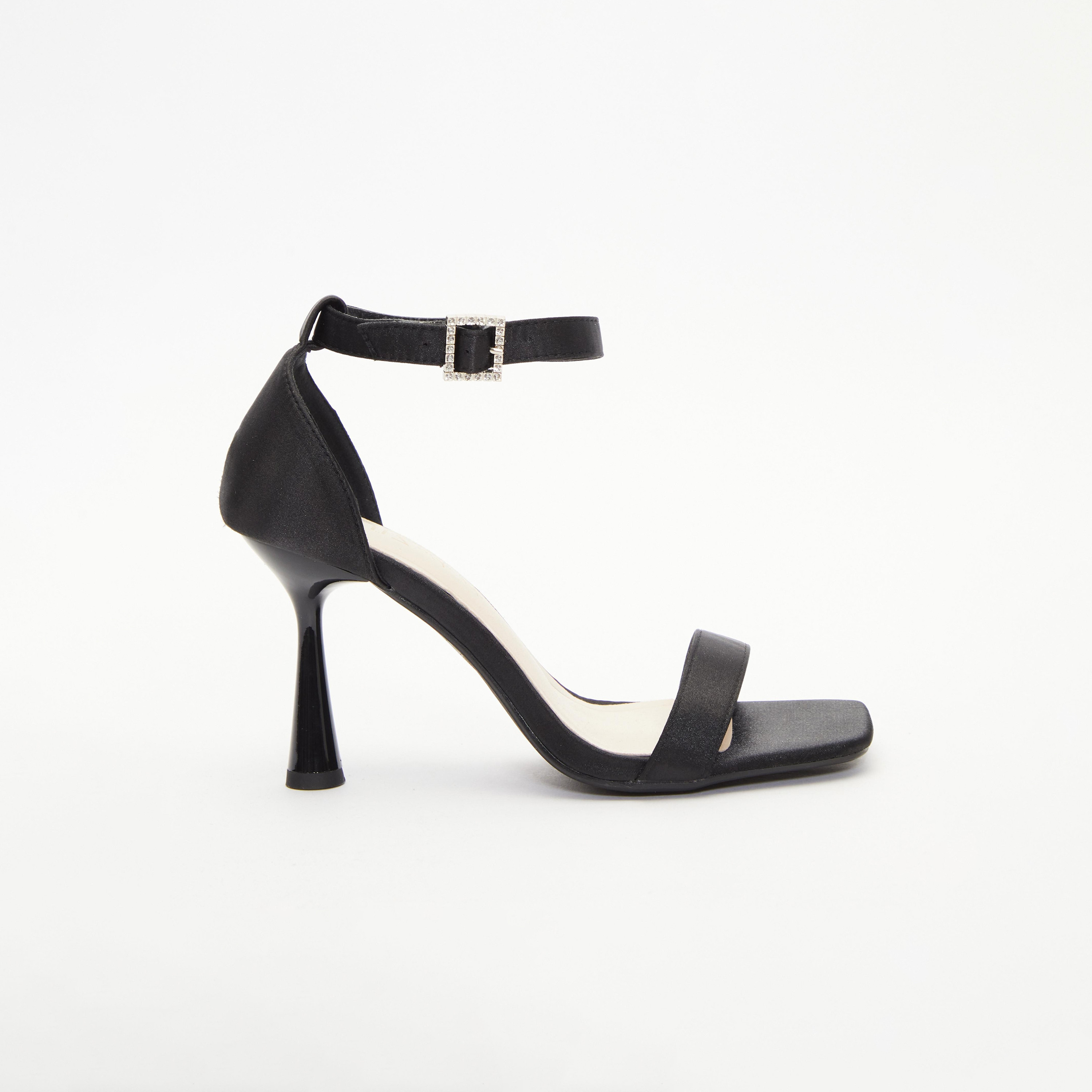 صندل نسائي بكعب مخروطي مزين بتفاصيل مرصعة بالألماس وحزام للكاحل من كويز  | 100037673-women-shoes-heels-image-4