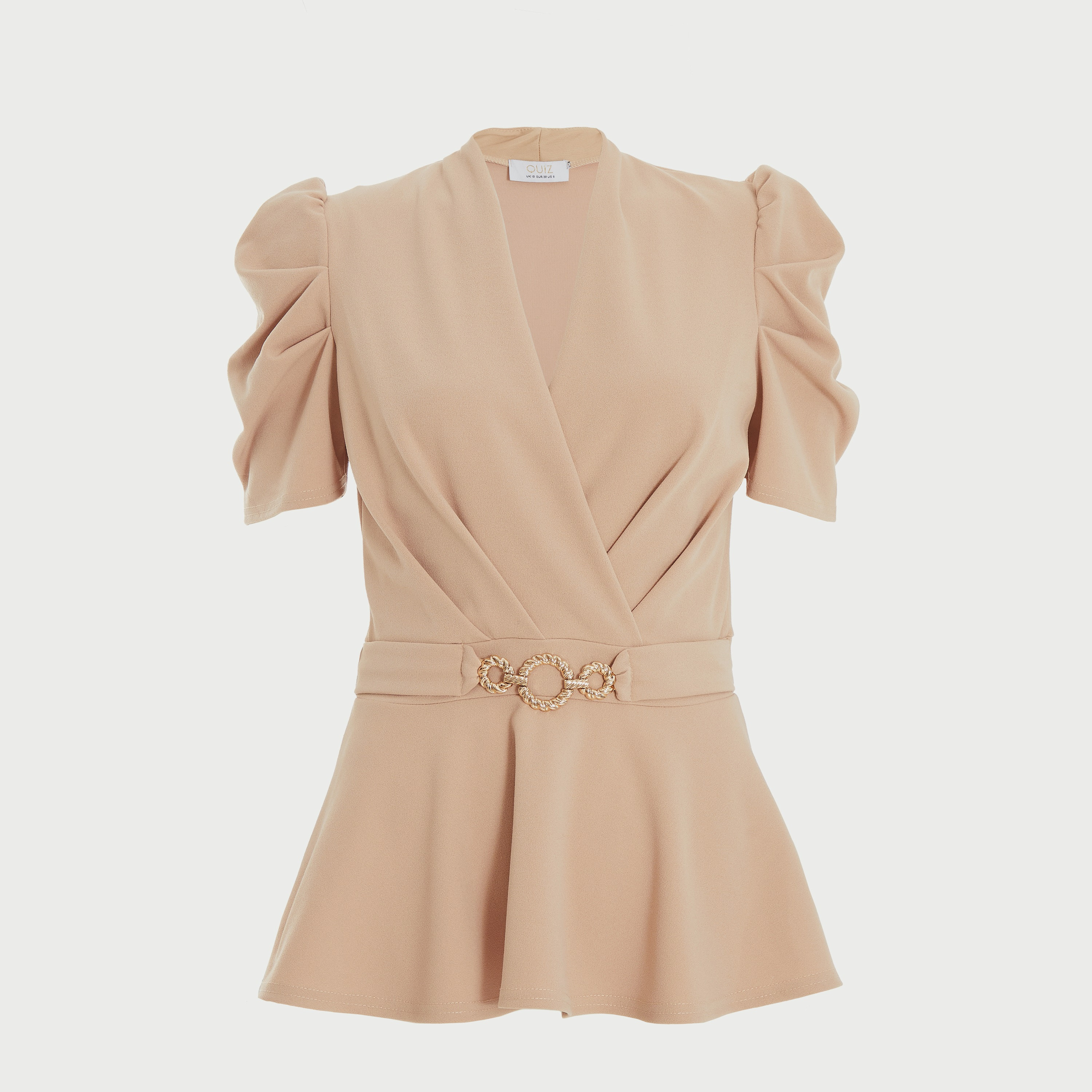 بلوزة بيبلوم باكمام منفوخة بتصميم انيق ملفوف وبرقبة V-women-clothing-shirtsandblouses-blouses-image-4