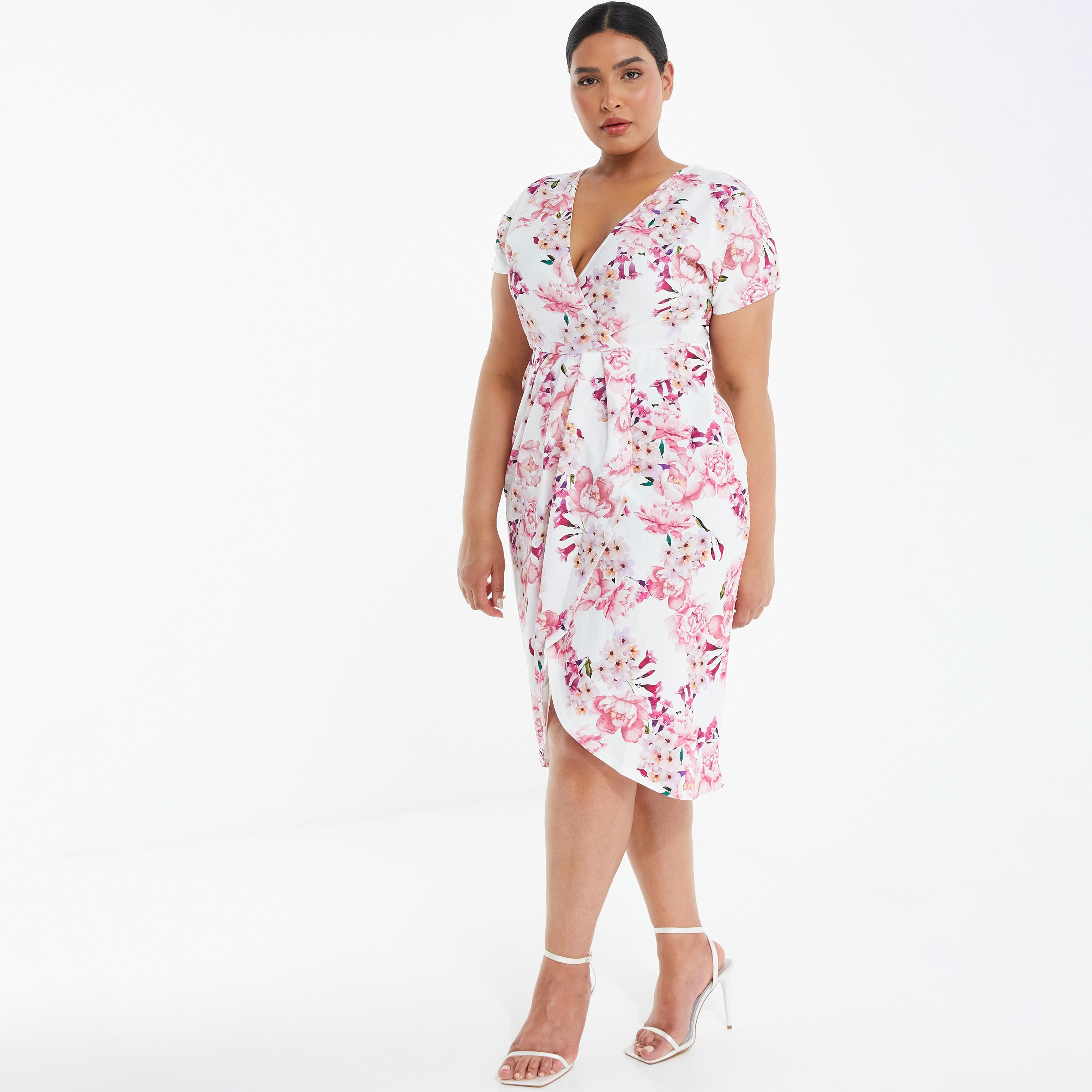  فستان متوسط الطول ملفوف برقبة على شكلV بطبعة الزهور من كويز-women-clothing-dresses-image-1
