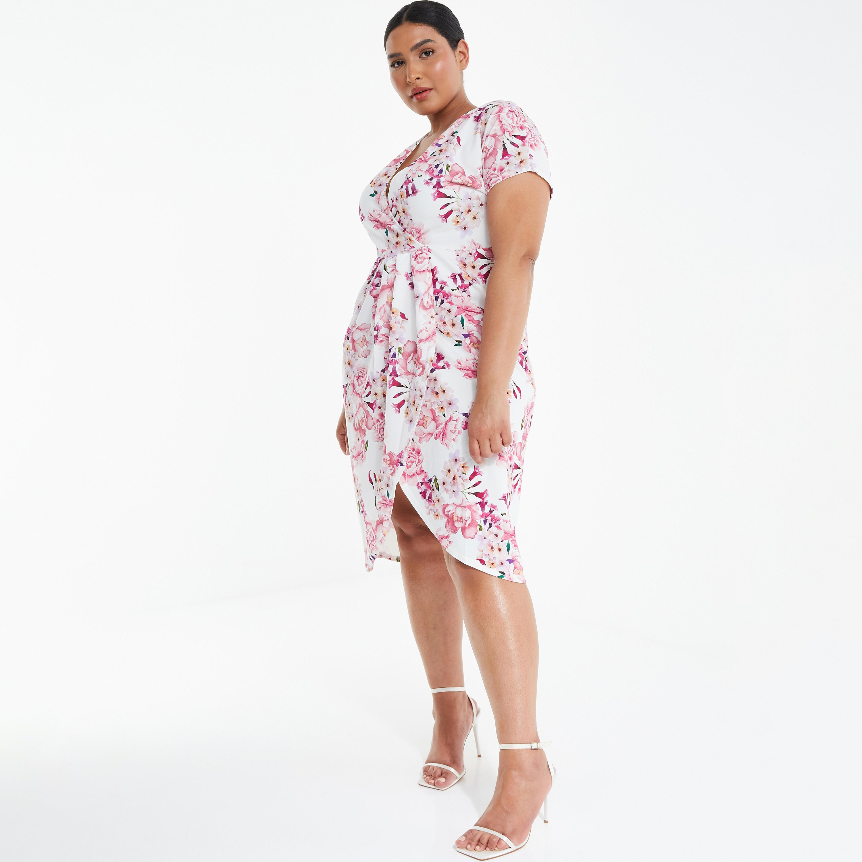  فستان متوسط الطول ملفوف برقبة على شكلV بطبعة الزهور من كويز-women-clothing-dresses-image-2