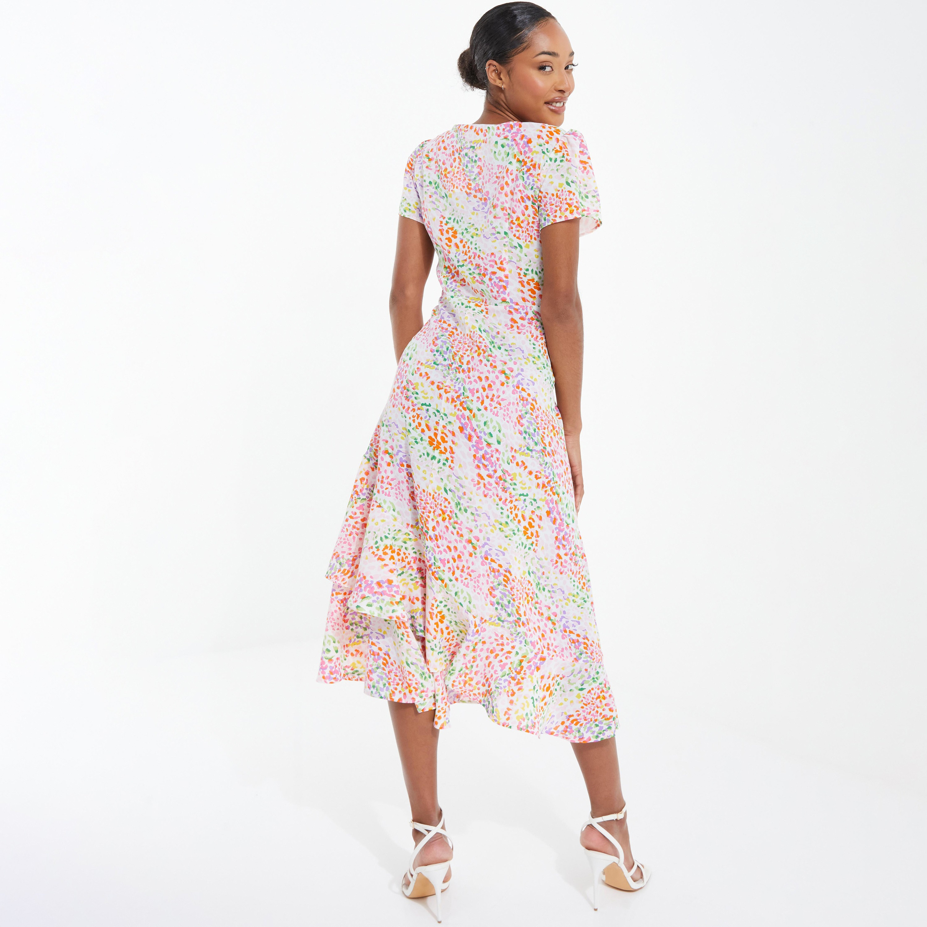  فستان متوسط الطول غير متماثل برقبة على شكل وى مطبوعة من كويز-women-clothing-dresses-image-4