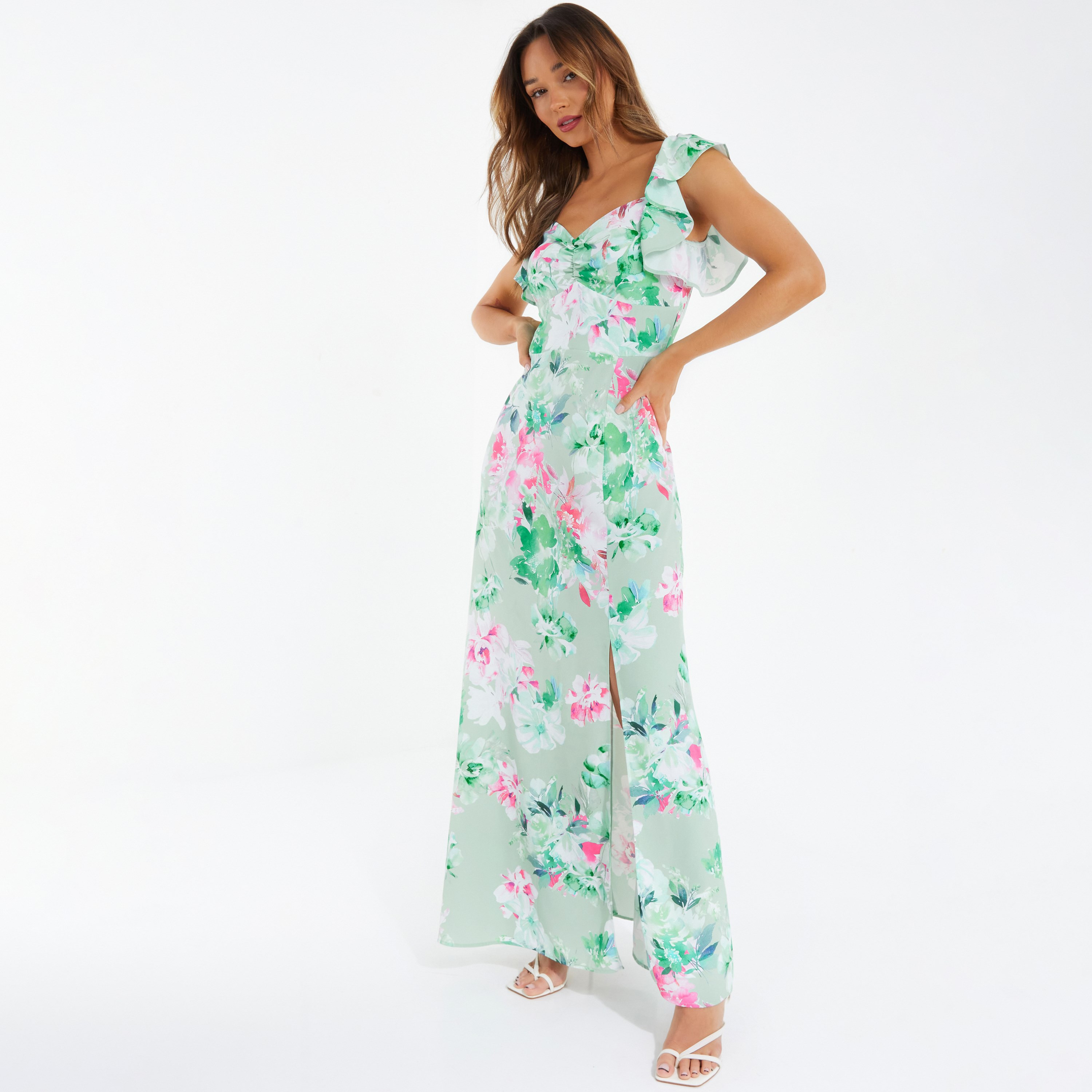 فستان ماكس بفتحة شقية على شكل قلب مطبوع عليها بالزهور من كويز-women-clothing-dresses-image-1