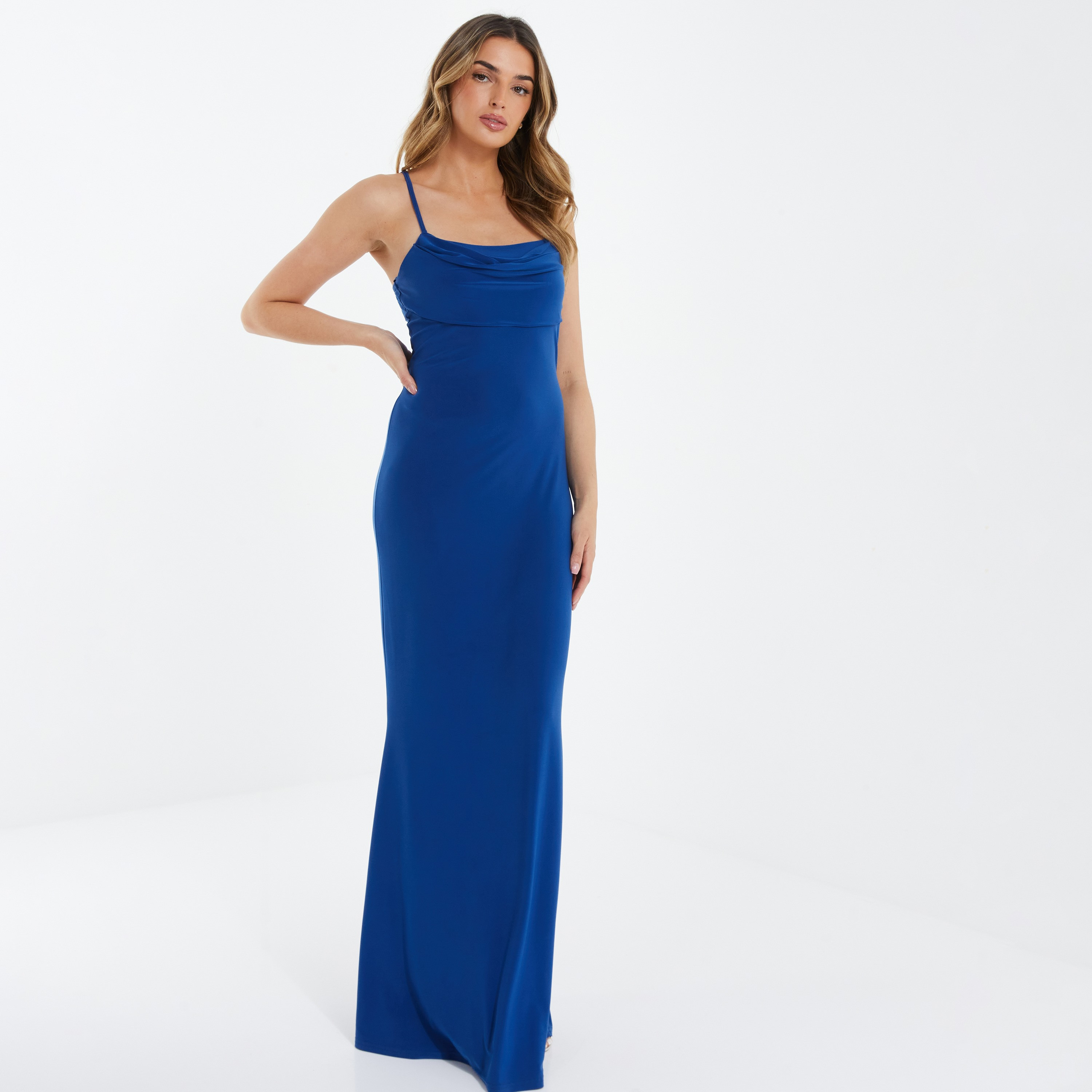 Cowl neck single breasted plain hot sale maxi dress