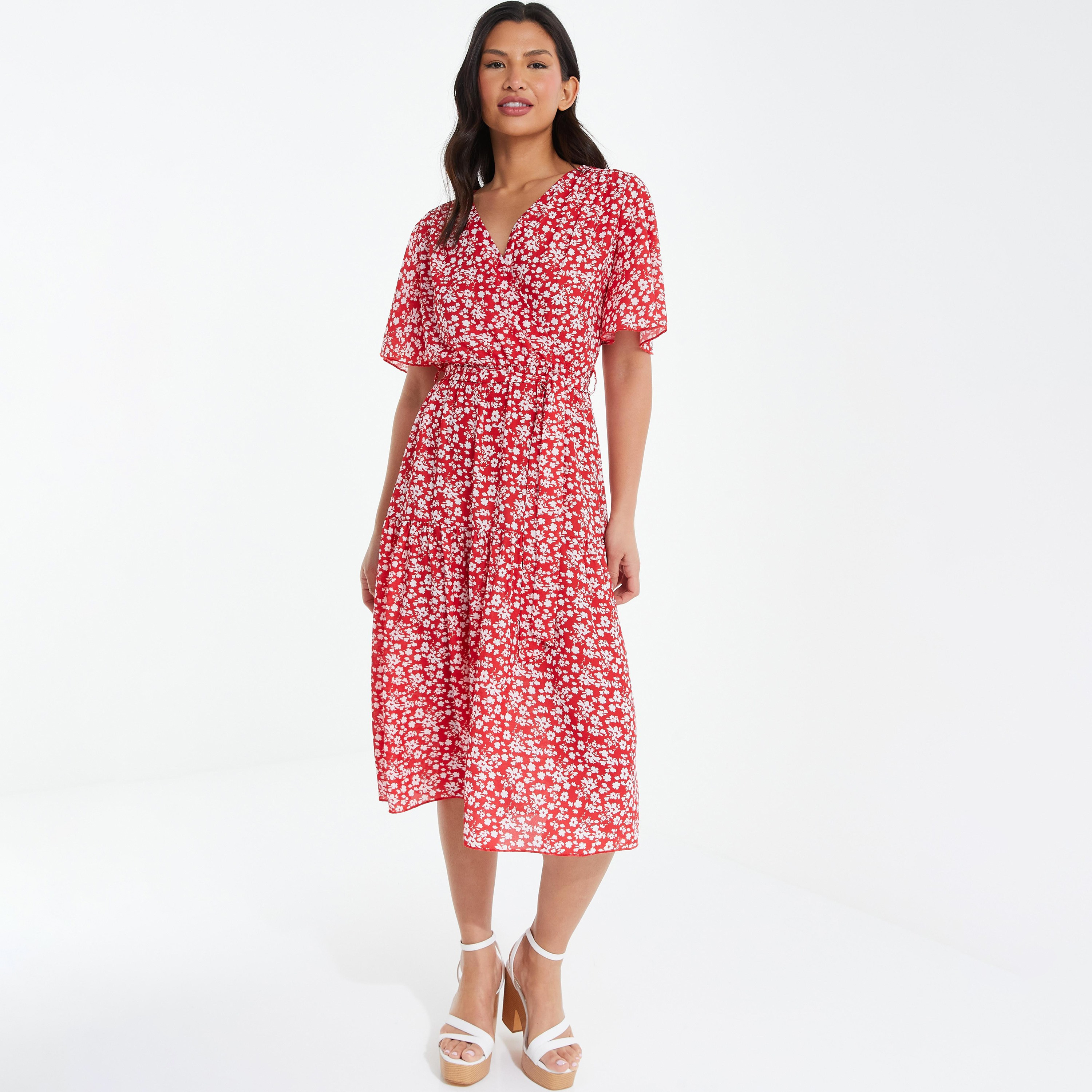  فستان متوسط الطول ملفوف برقبة على شكلV بطبعة الزهور من كويز-women-clothing-dresses-image-2
