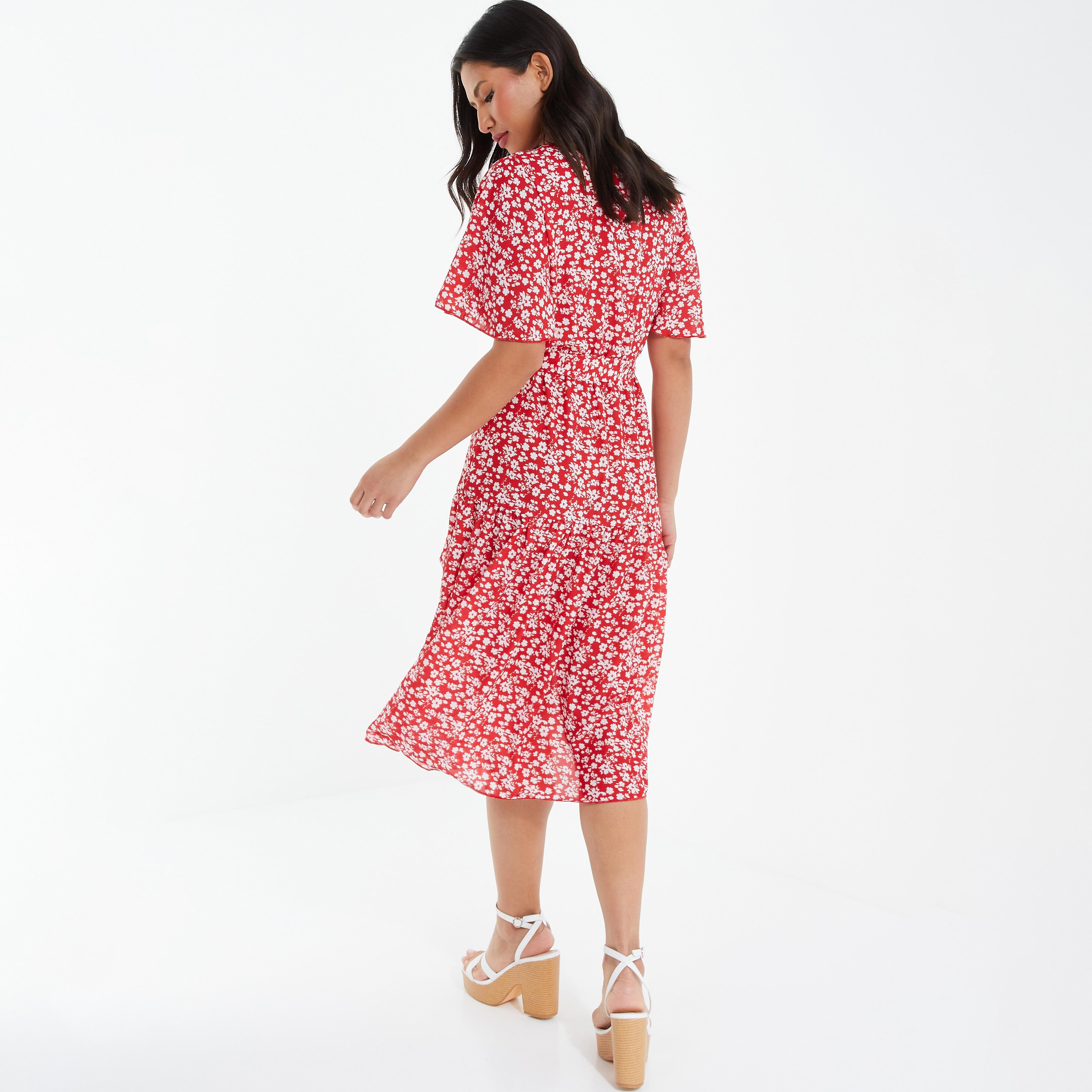  فستان متوسط الطول ملفوف برقبة على شكلV بطبعة الزهور من كويز-women-clothing-dresses-image-4