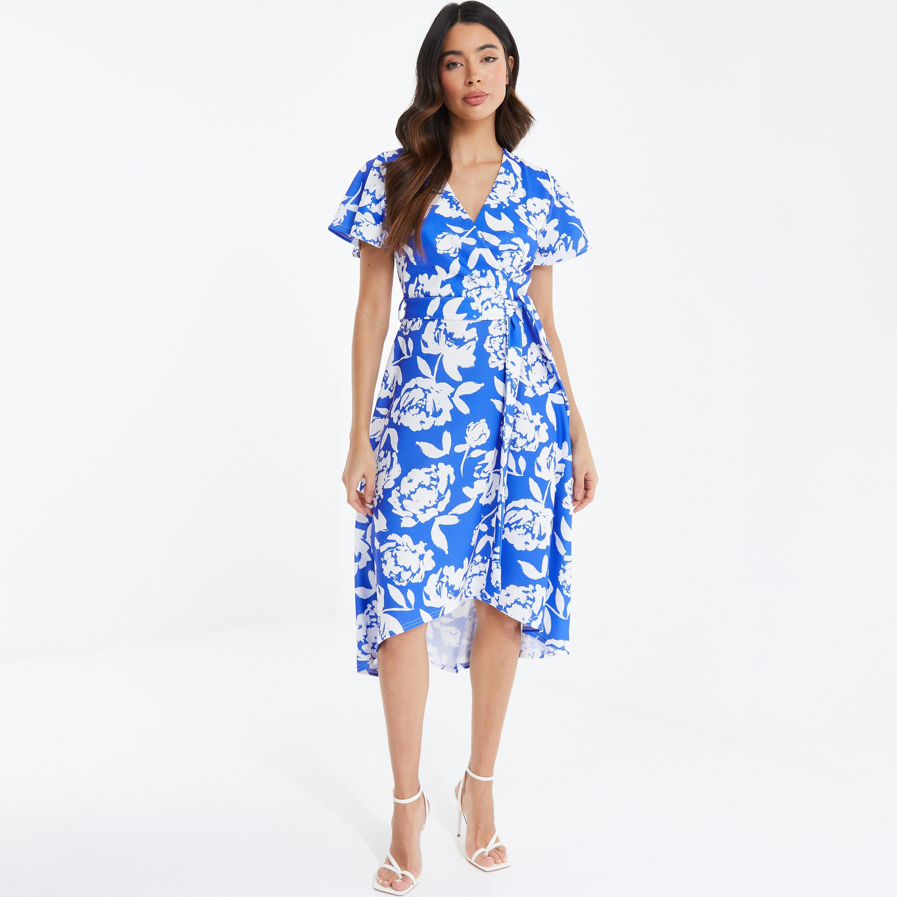  فستان ملفوف بطول الركبة برقبة على شكل وي بطبعة الزهور من كويز-women-clothing-dresses-image-1
