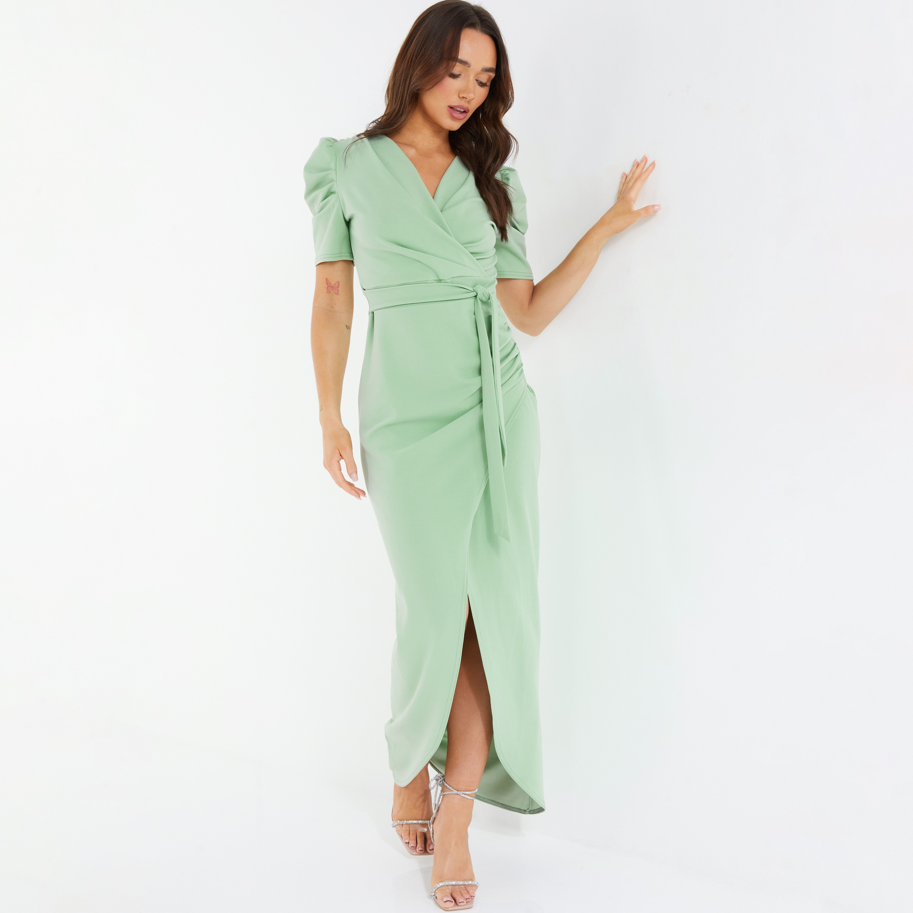 Quiz Plain V-Neck Wrap Maxi Dress-women-clothing-dresses-image-1