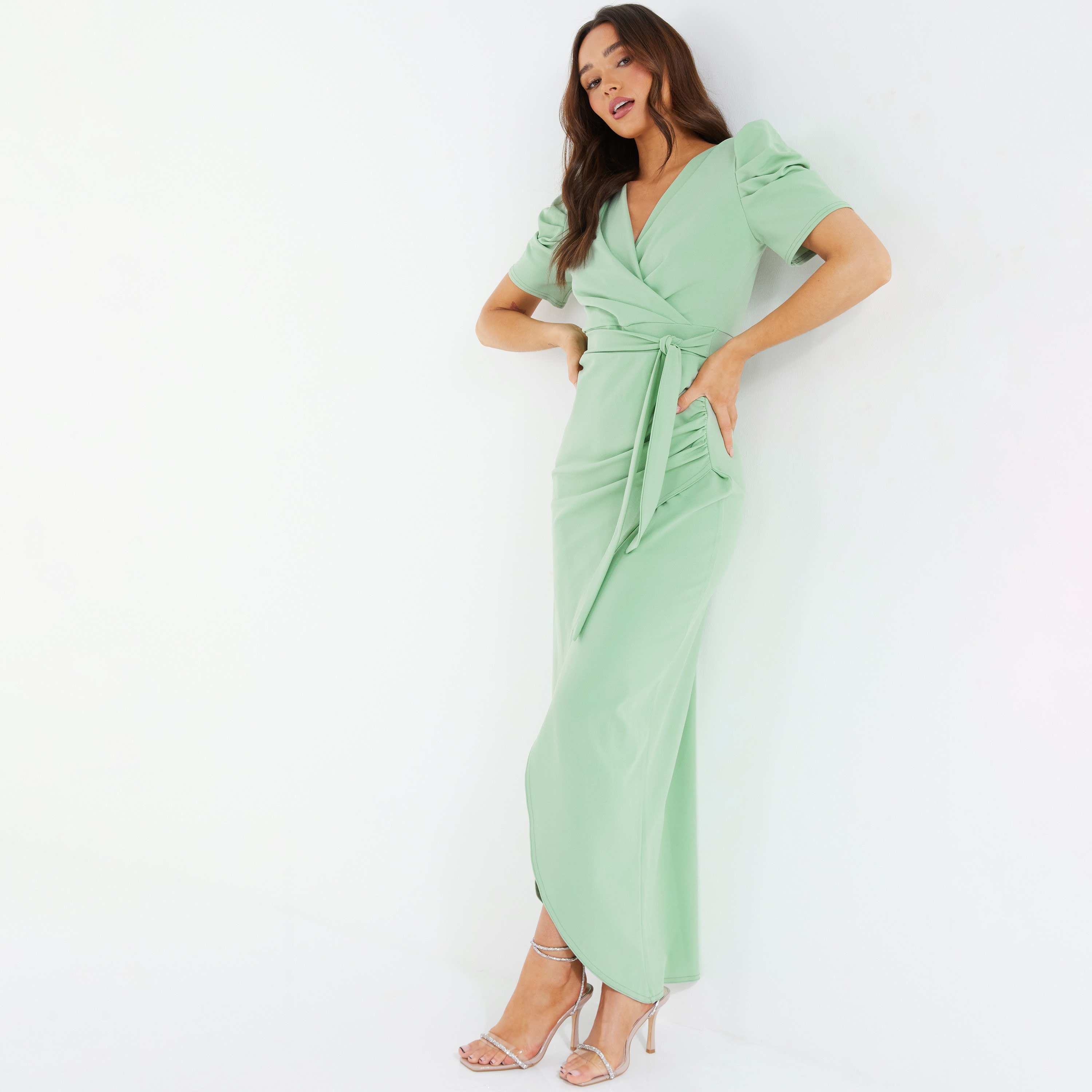 فستان ماكسي سادة ملفوف بفتحة رقبة على شكل حرف V من كويز-women-clothing-dresses-image-2