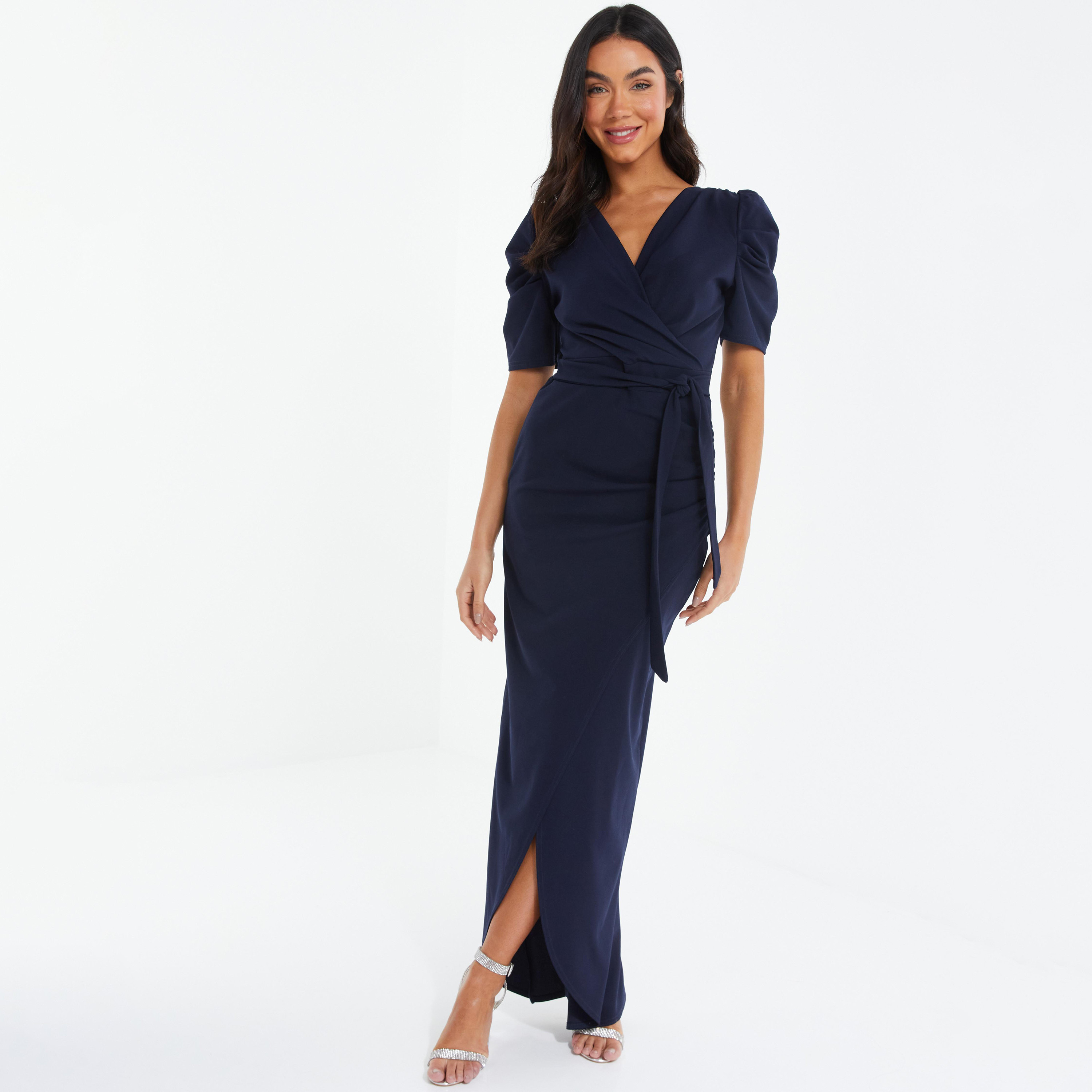 Quiz Plain V-Neck Wrap Maxi Dress-women-clothing-dresses-image-1