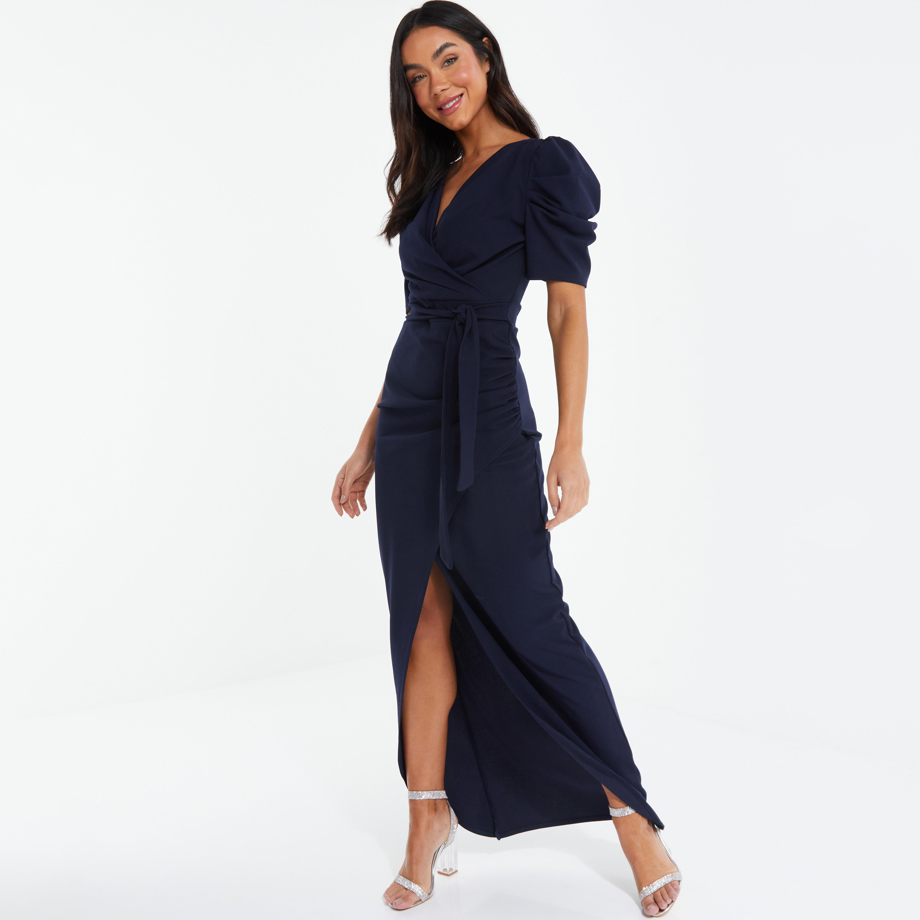 Quiz Plain V-Neck Wrap Maxi Dress-women-clothing-dresses-image-2