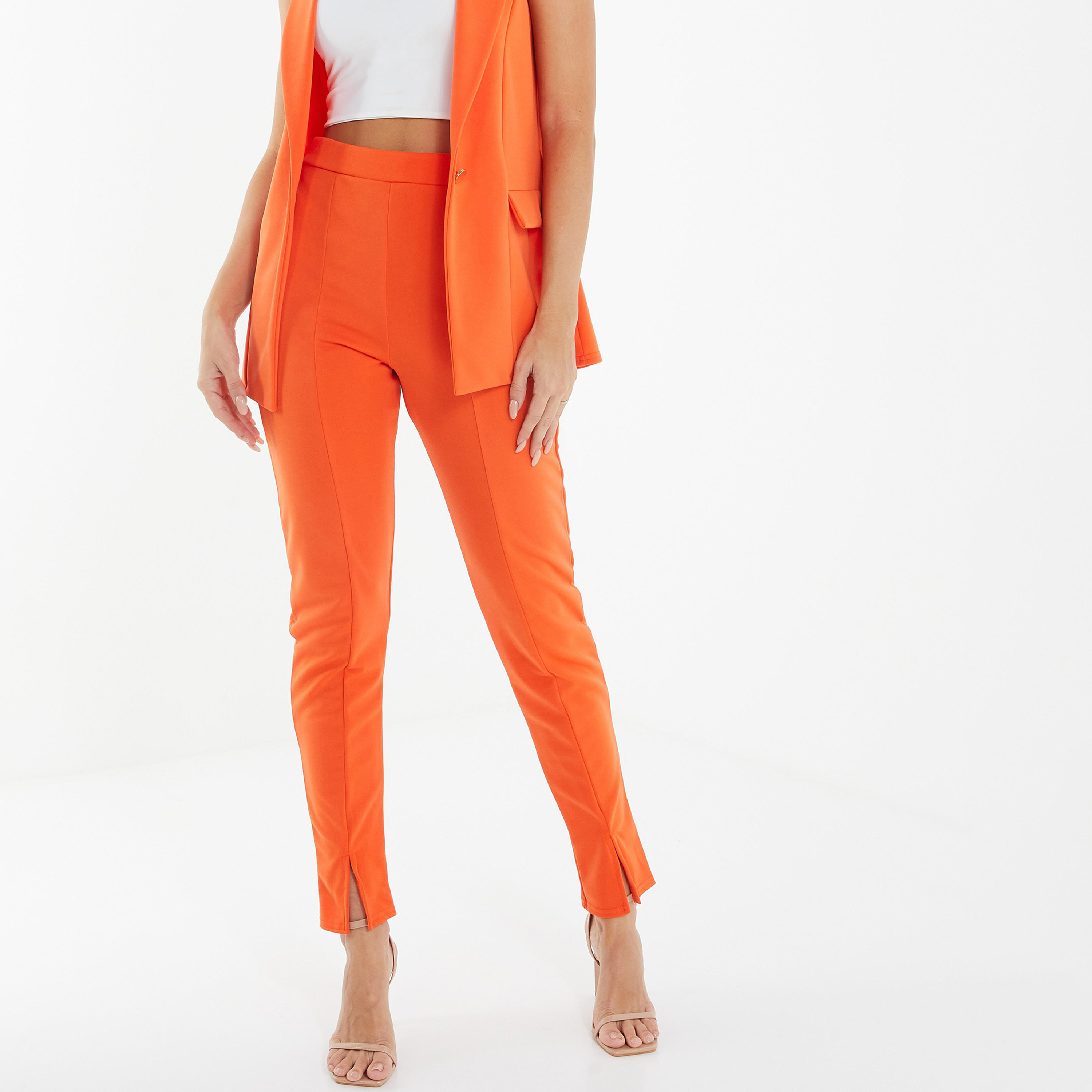  بنطلون المفصلة سادة بخصر مرتفع من كويز-women-clothing-bottoms-trousers-image-1