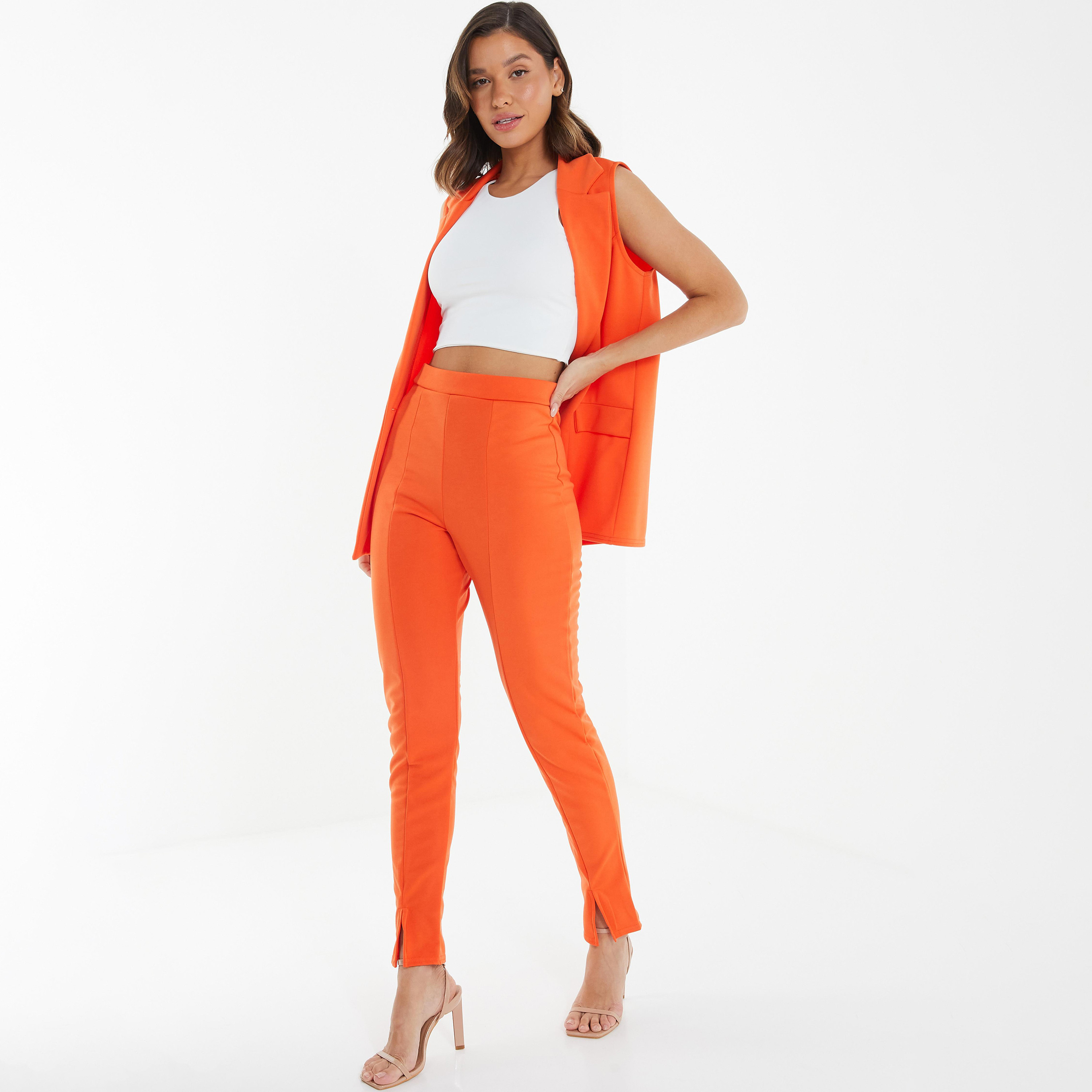  بنطلون المفصلة سادة بخصر مرتفع من كويز-women-clothing-bottoms-trousers-image-2