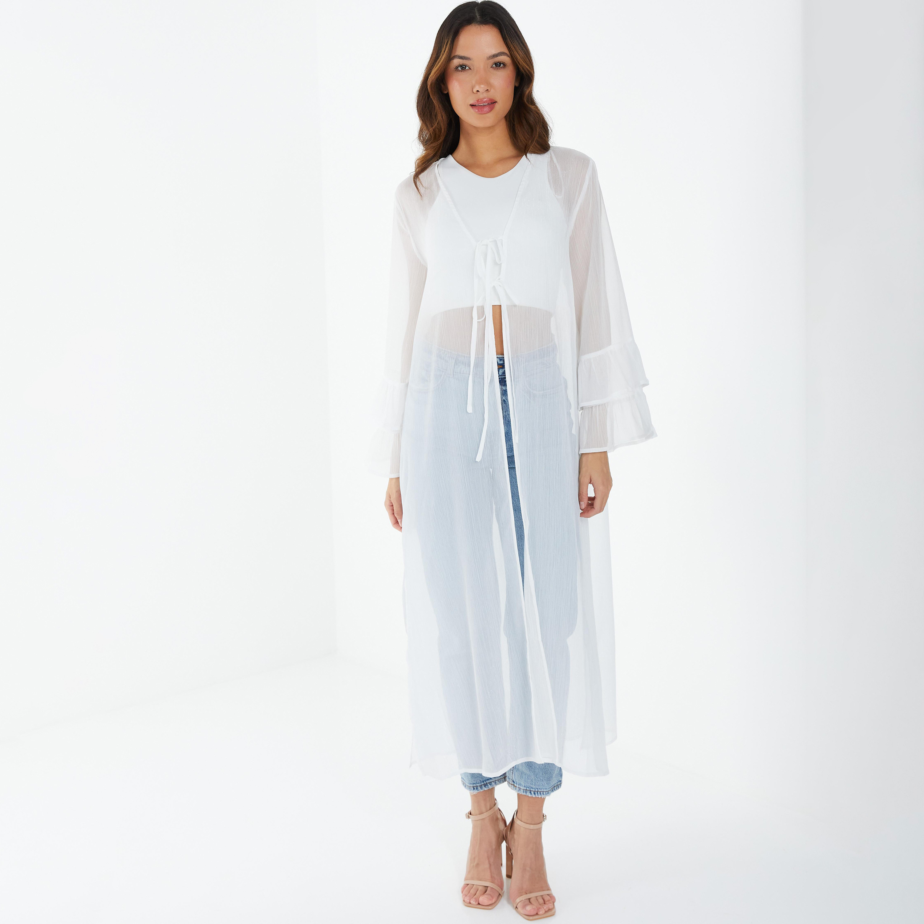  توب كامينو سادة باكمام طويلة وياقة على شكل حرفV من كويز-women-clothing-shirtsandblouses-blouses-image-1