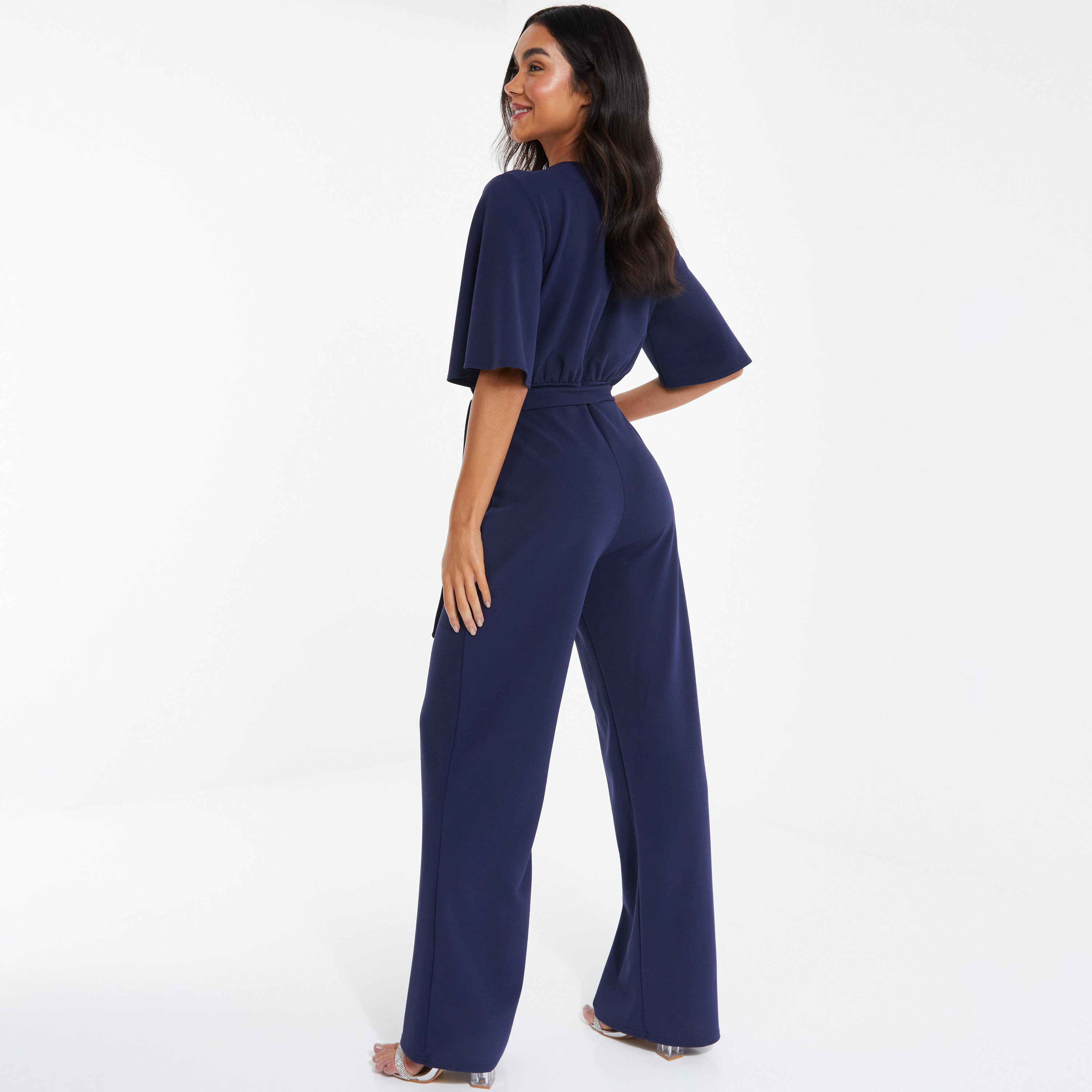Quiz Plain V-Neck Short Sleeves Jumpsuit-women-clothing-dresses-image-4