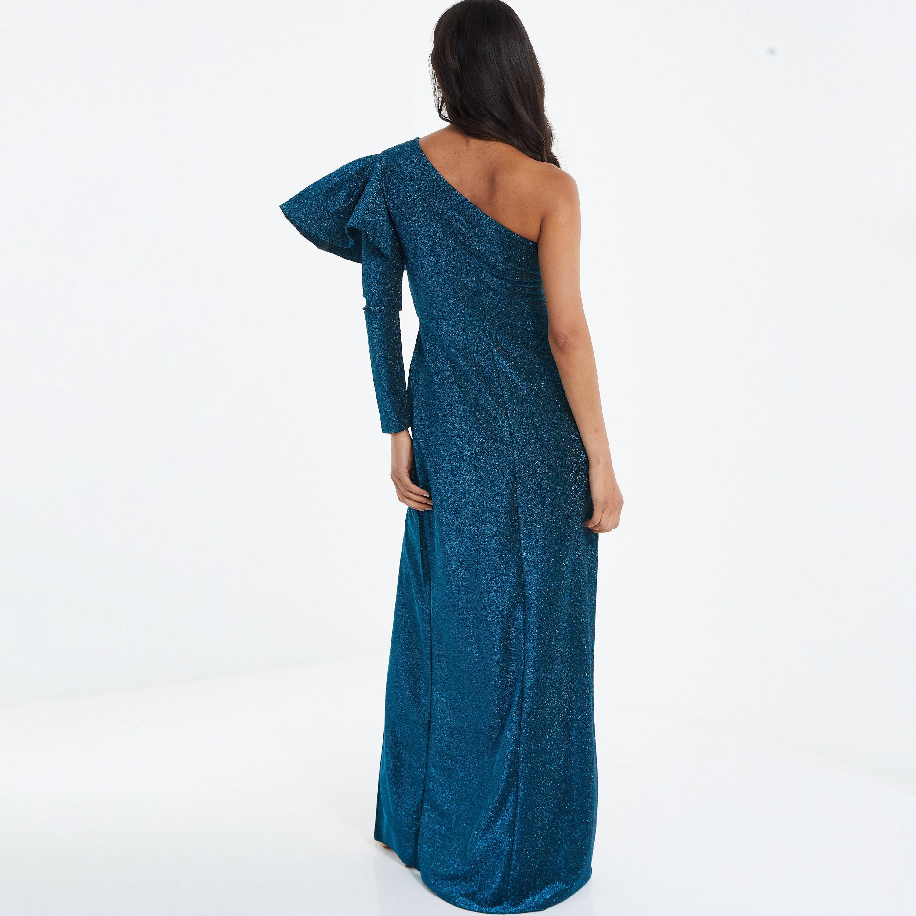 فستان ماكسي بشق ذو جليتر وبكتف واحد من كويز-women-clothing-dresses-image-4
