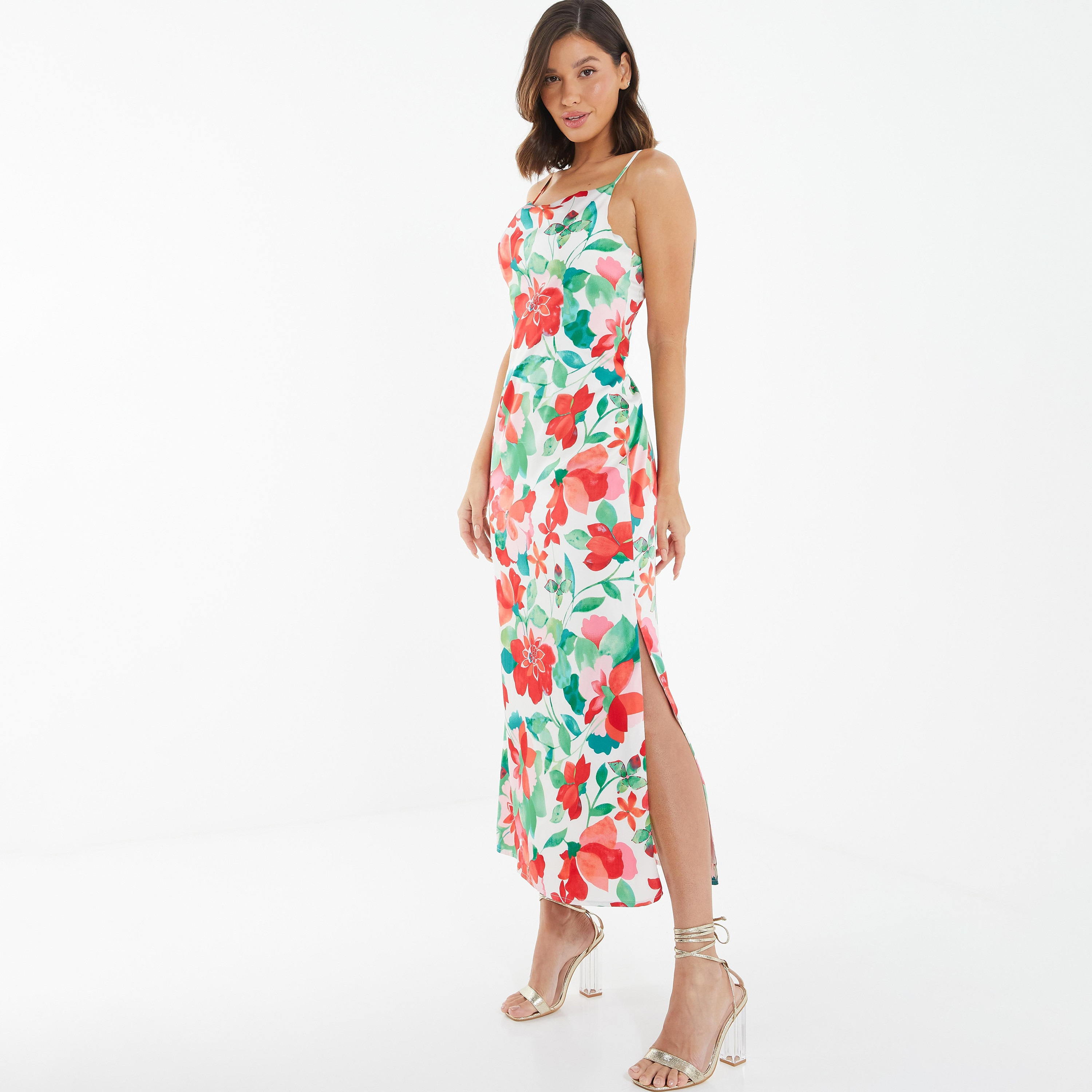 Quiz Floral Cowl Neck Slit Midi Dress-women-clothing-dresses-image-2
