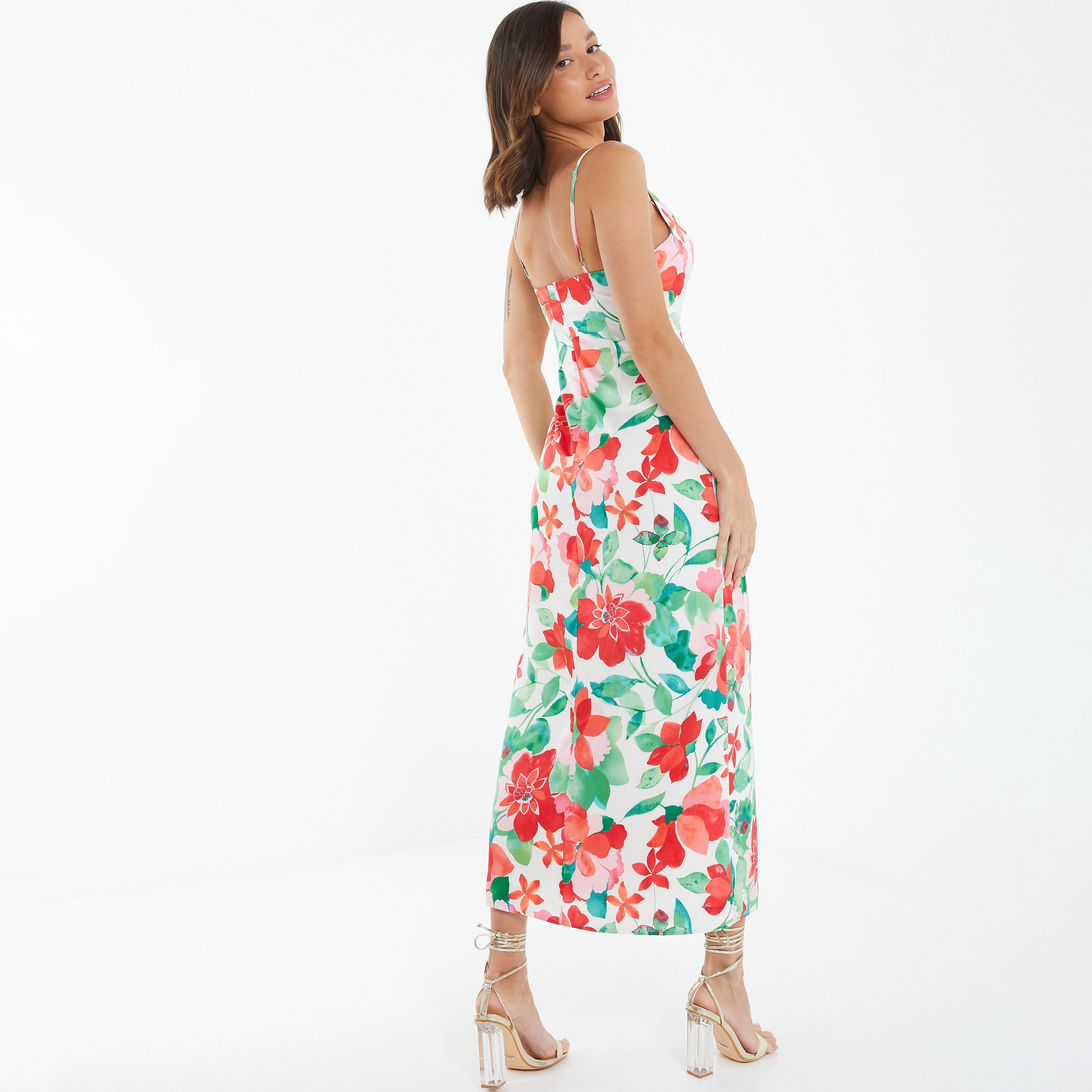  فستان متوسط الطول بفتحة رقبة متدلية وطبعة زهور من كويز-women-clothing-dresses-image-4