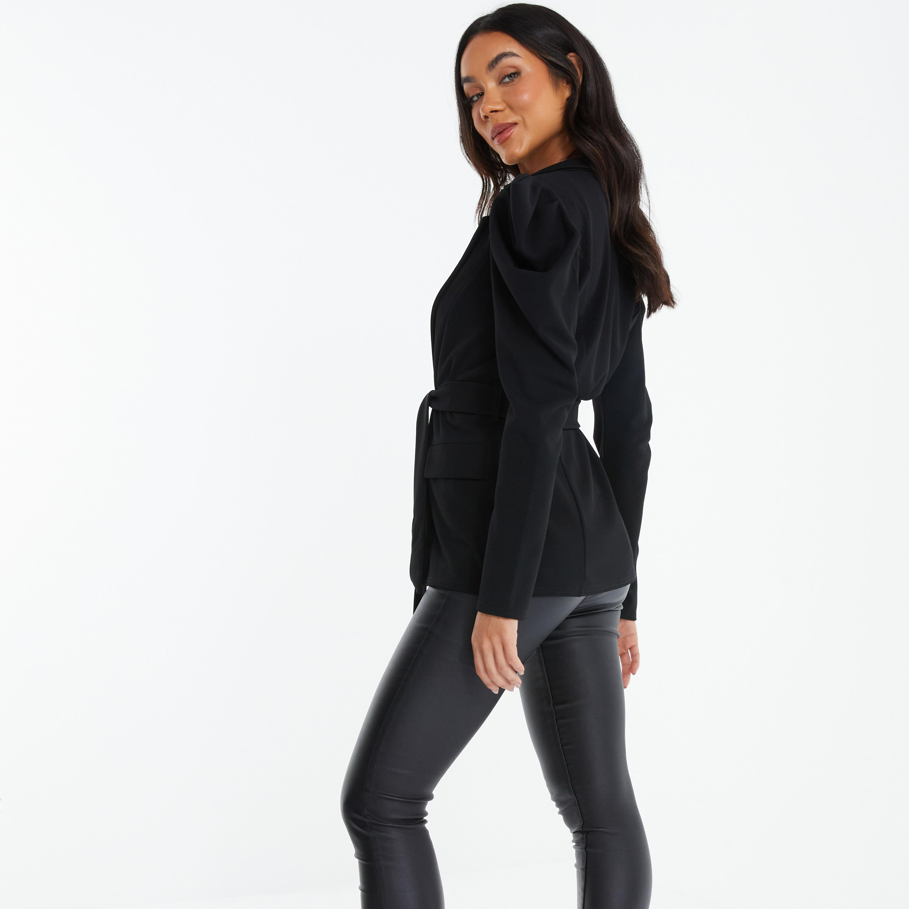 Quiz Plain Front Open Puff Sleeves Blazer-women-clothing-coatsandjackets-blazers-image-4