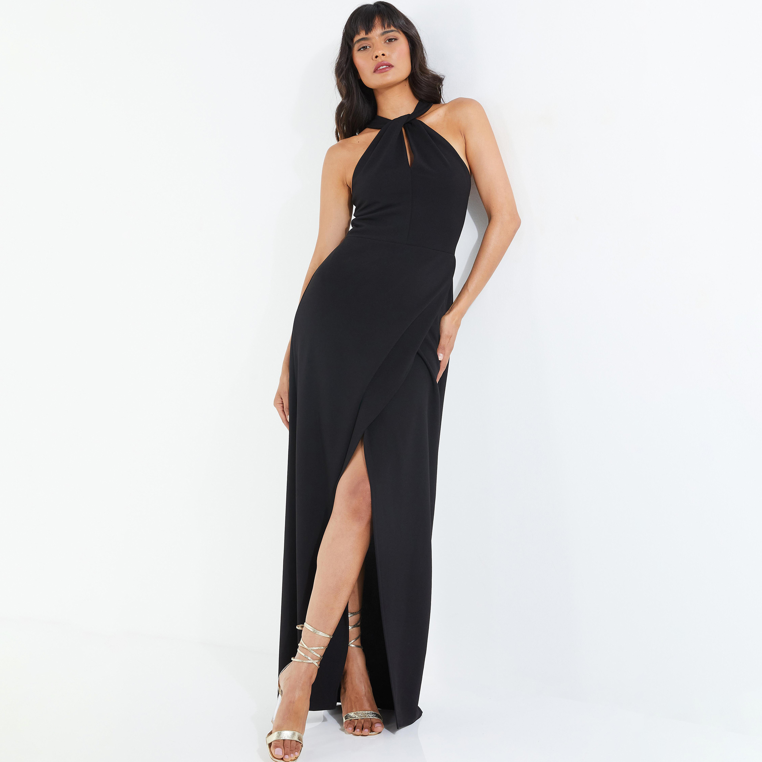  فستان ماكسي بياقة الرسن سادة من كويز-women-clothing-dresses-image-1