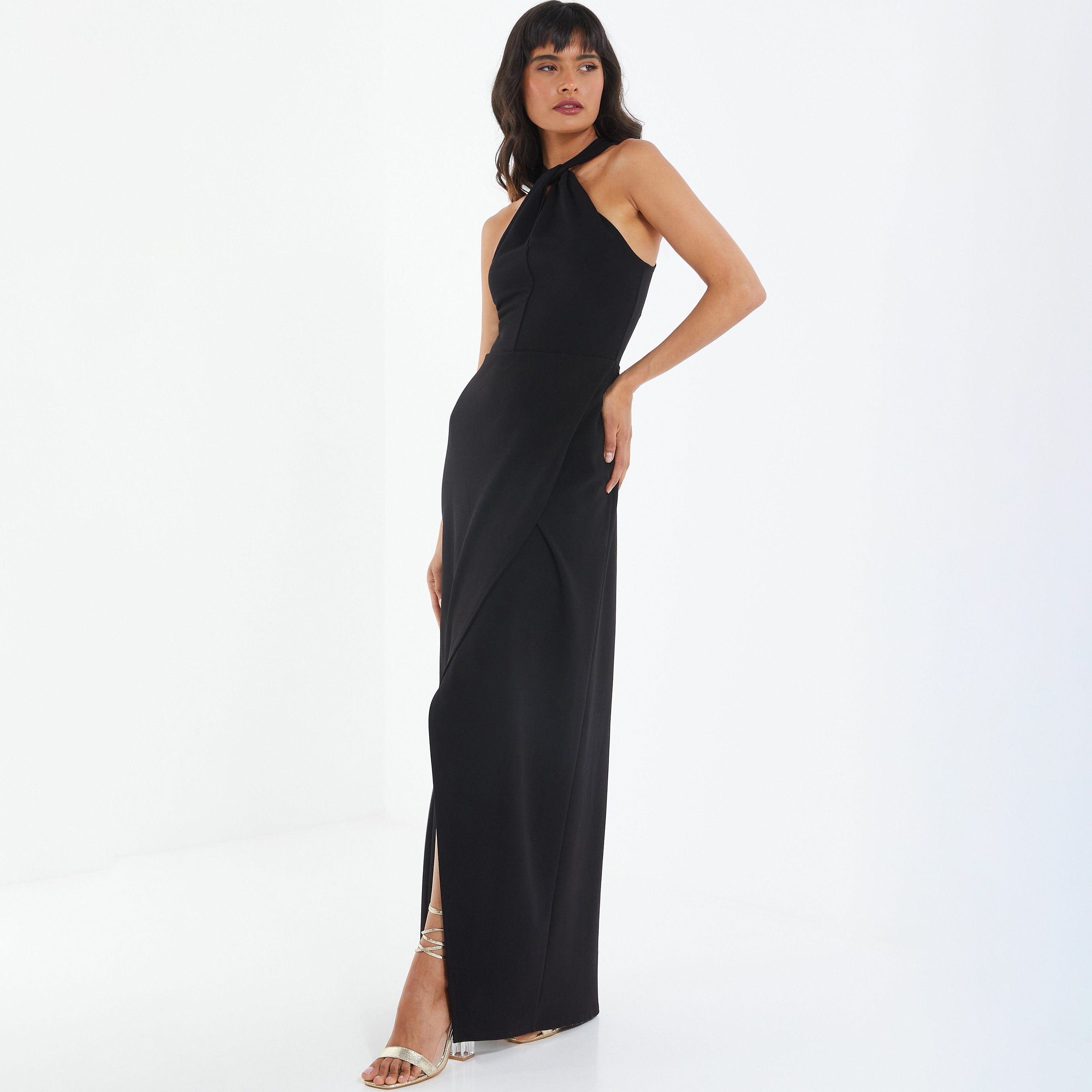  فستان ماكسي بياقة الرسن سادة من كويز-women-clothing-dresses-image-2