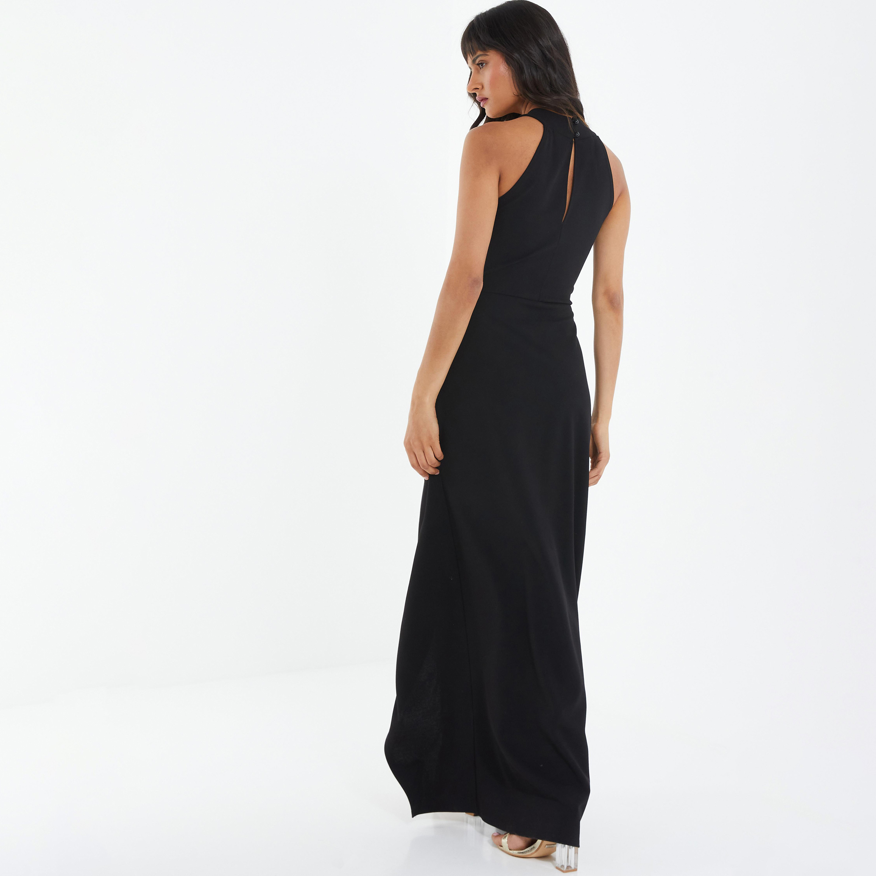 Quiz Plain Halter Neck Maxi Dress-women-clothing-dresses-image-4