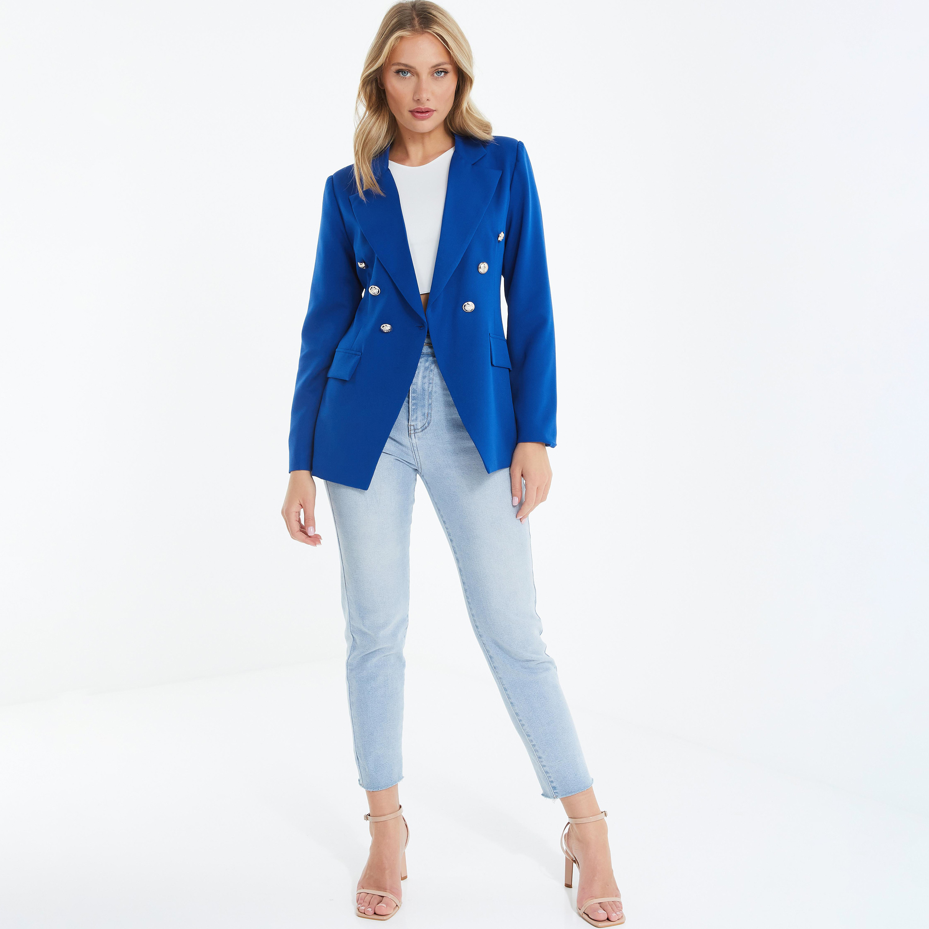  جاكيت بليزر بأكمام طويلة وطية صدر سادة من كويز-women-clothing-coatsandjackets-blazers-image-2