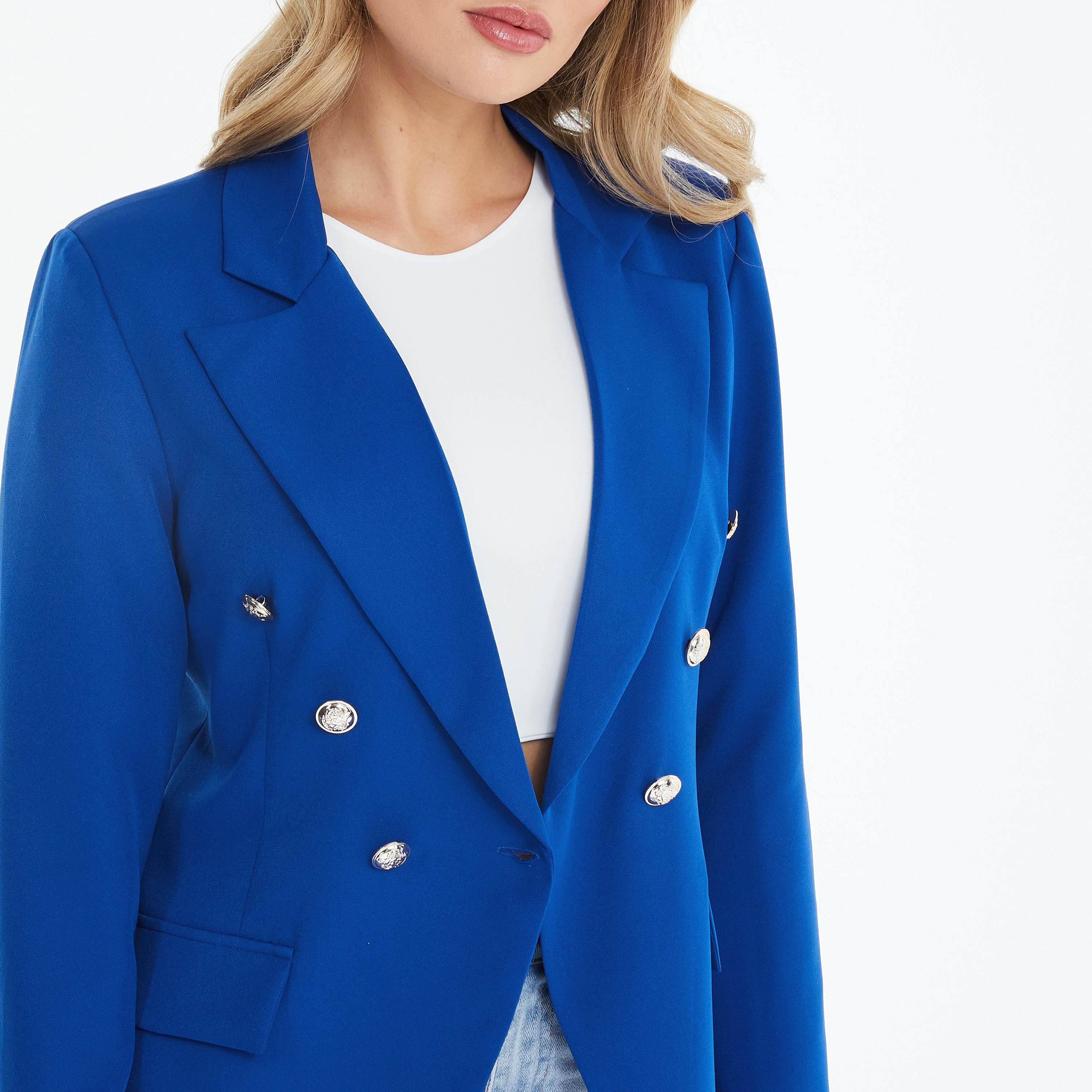 جاكيت بليزر بأكمام طويلة وطية صدر سادة من كويز-women-clothing-coatsandjackets-blazers-image-3