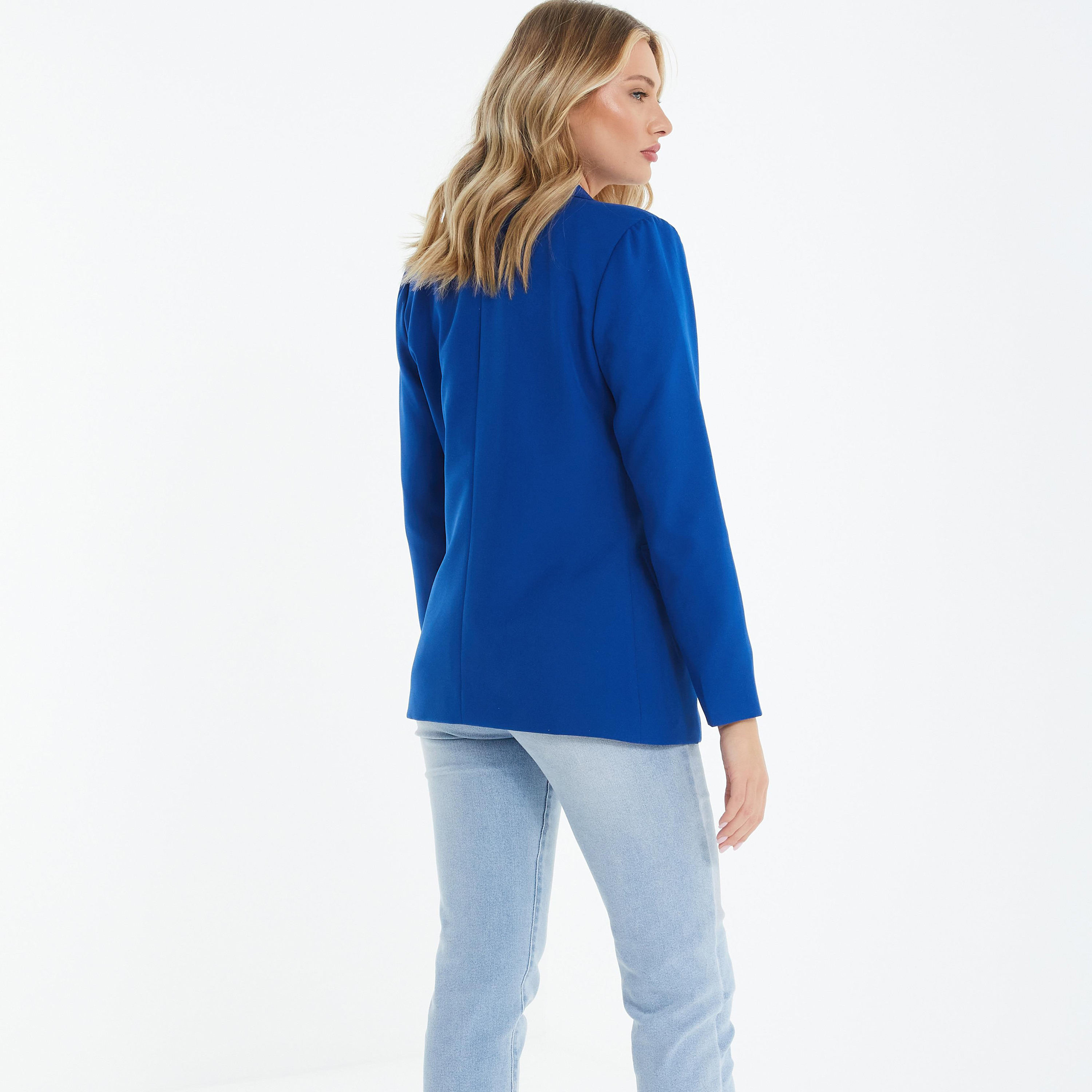  جاكيت بليزر بأكمام طويلة وطية صدر سادة من كويز-women-clothing-coatsandjackets-blazers-image-4