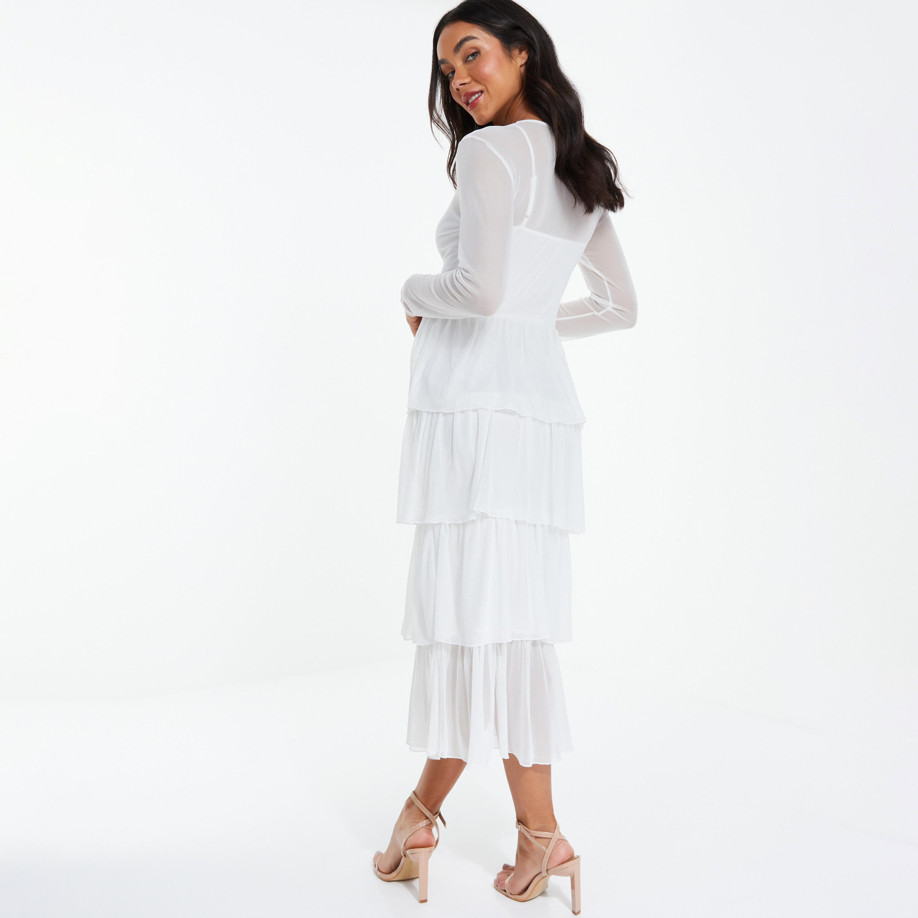  فستان متوسط الطول برقبة مستديرة سادة من كويز-women-clothing-dresses-image-4
