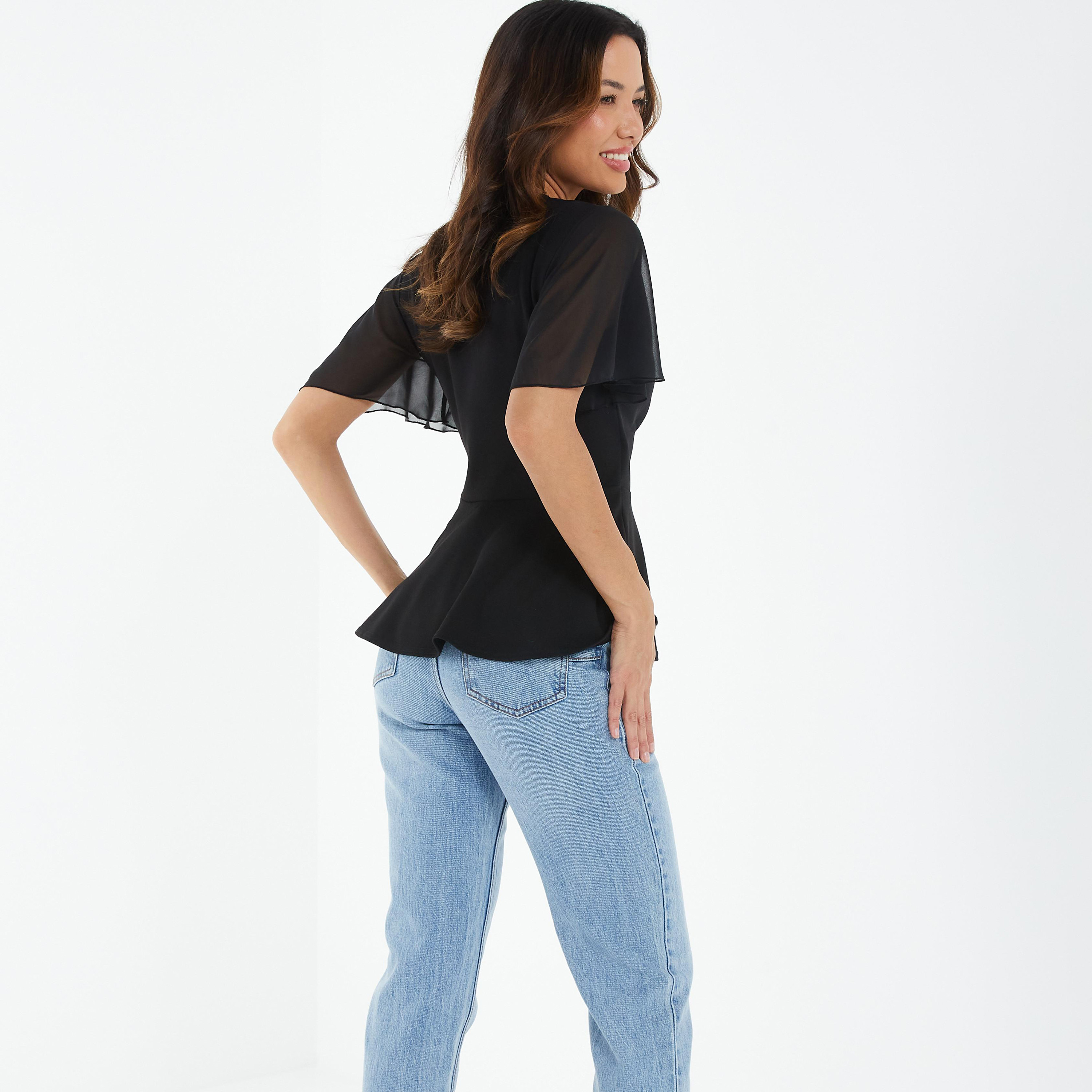  توب بيبليوم بأكمام قصيرة وبرقبة على شكلV سادة من كويز-women-clothing-shirtsandblouses-blouses-image-4
