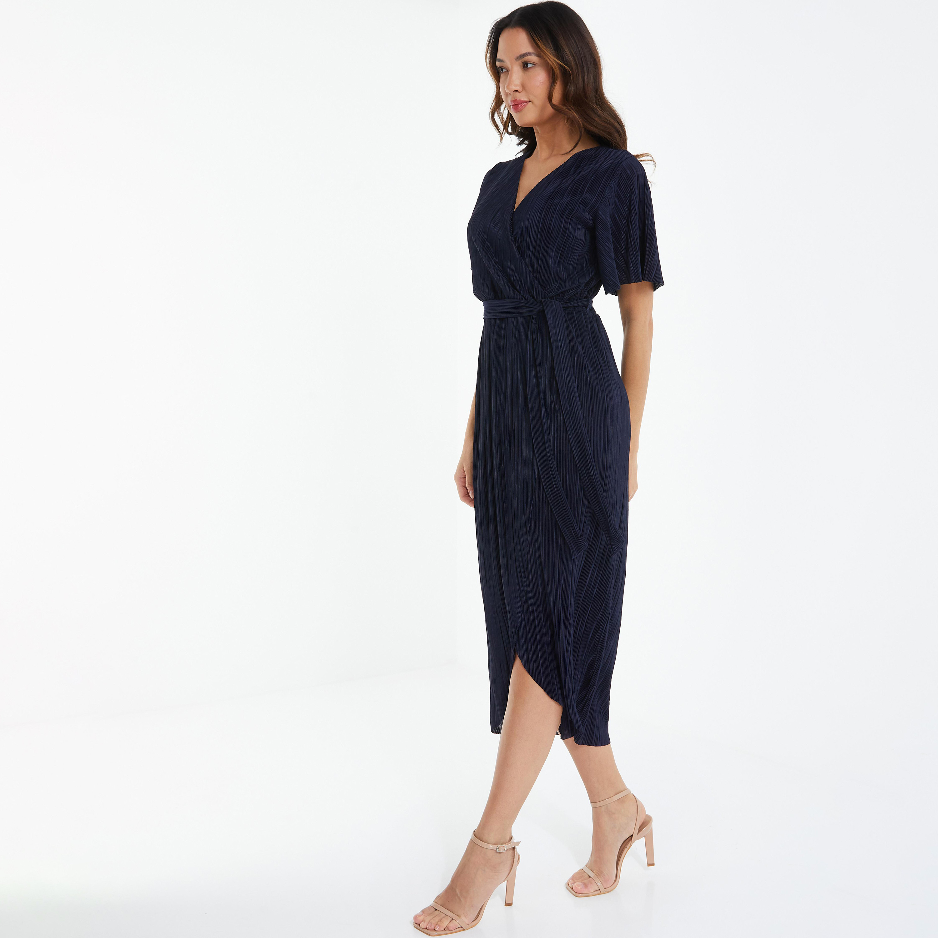Quiz Textured V-Neck Wrap Midi Dress-women-clothing-dresses-image-2