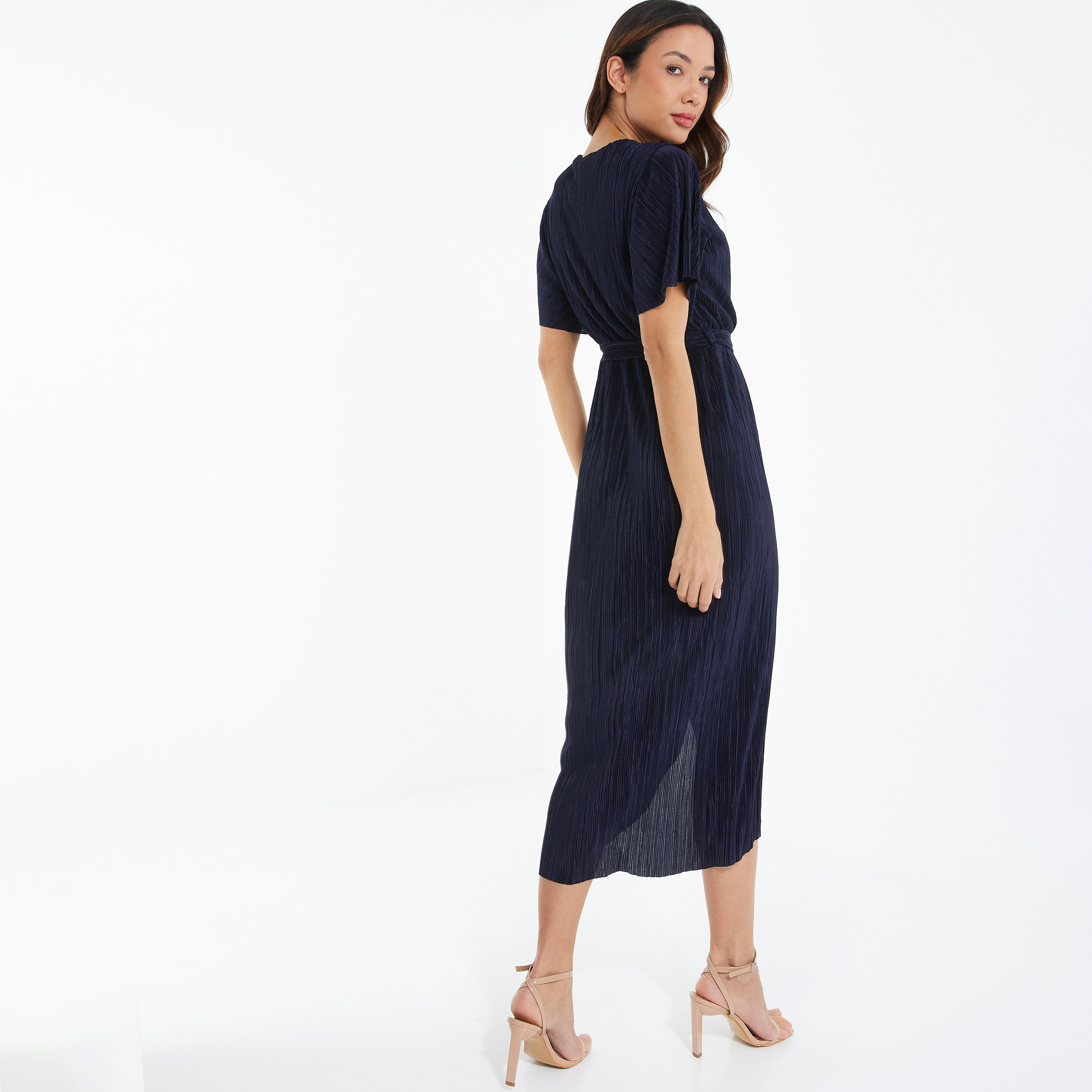 Quiz Textured V-Neck Wrap Midi Dress-women-clothing-dresses-image-4
