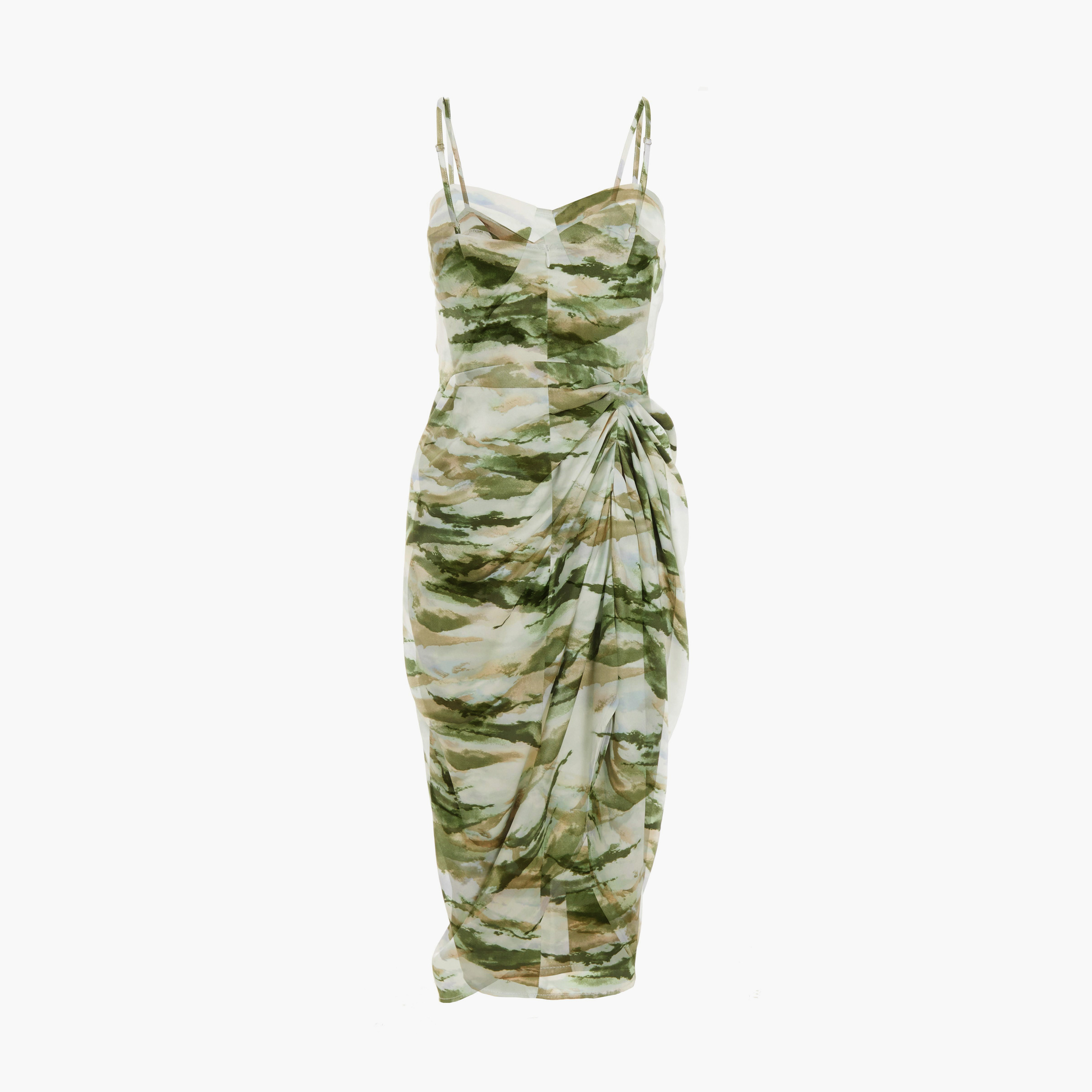 كويز-  فستان سهرة متوسط ​​الطول من الساتان باللون الأخضر رخامي-women-clothing-dresses-image-5