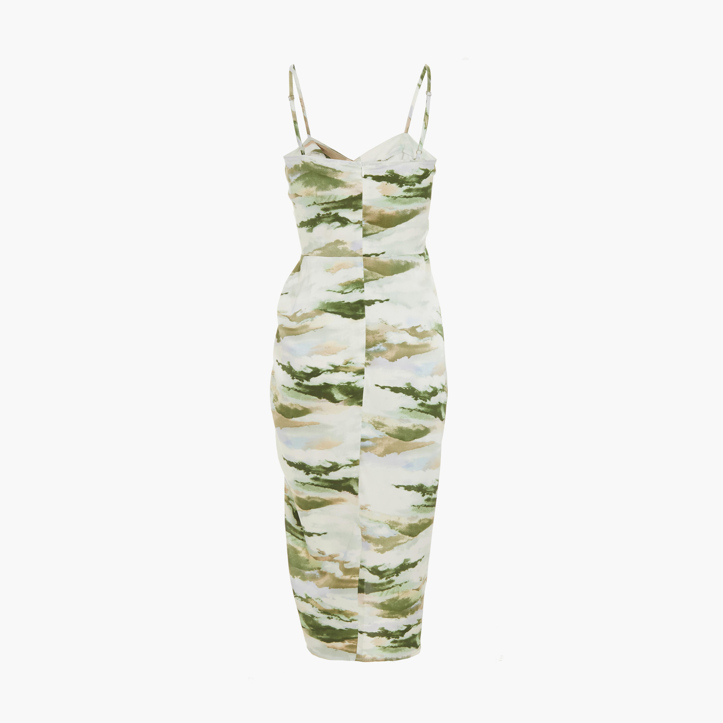 Quiz Green Multi Marble Satin Corset Ruched Midi Evening Dress-women-clothing-dresses-image-6