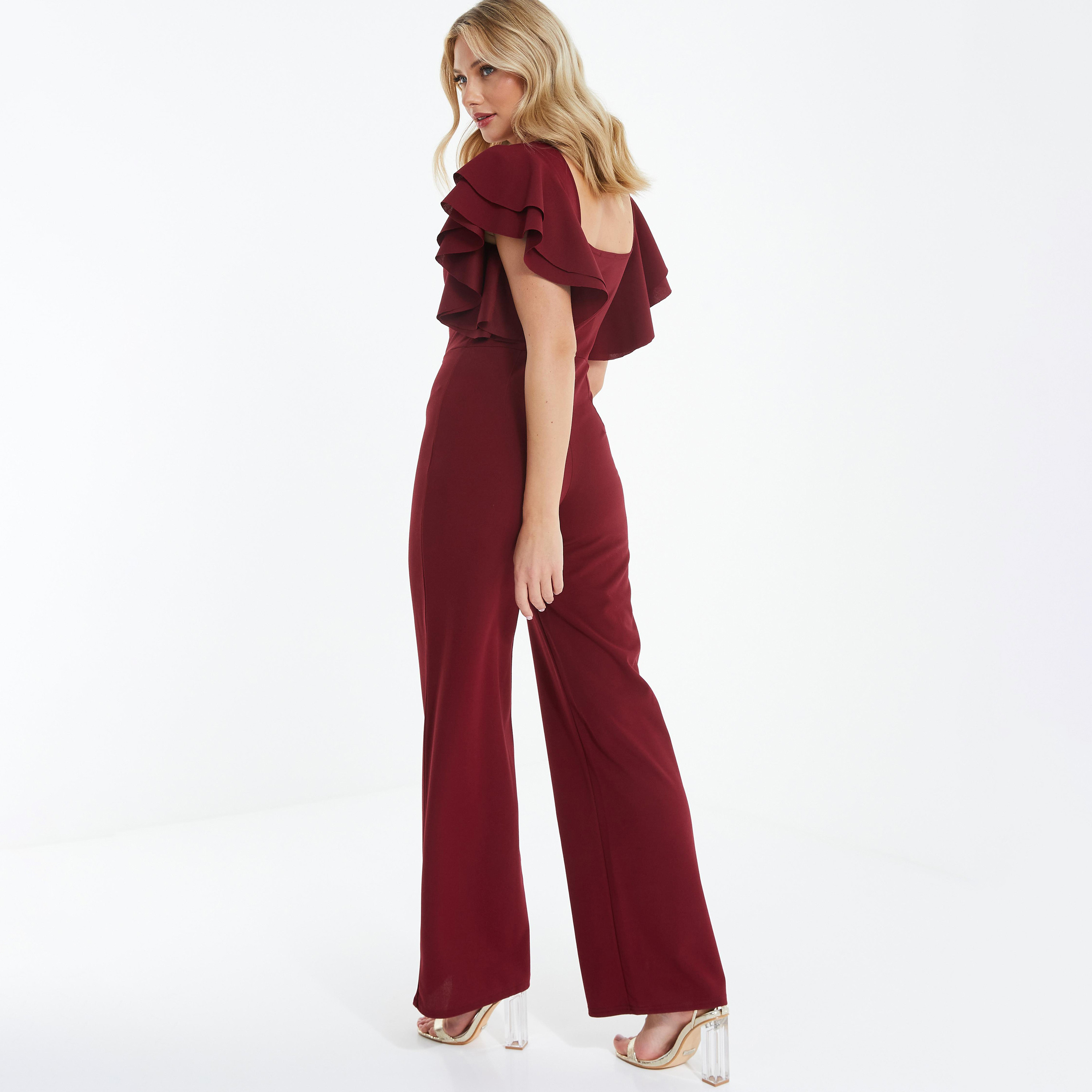 Quiz Plain Square Neck Ruffled Sleeves Jumpsuit-women-clothing-dresses-image-4