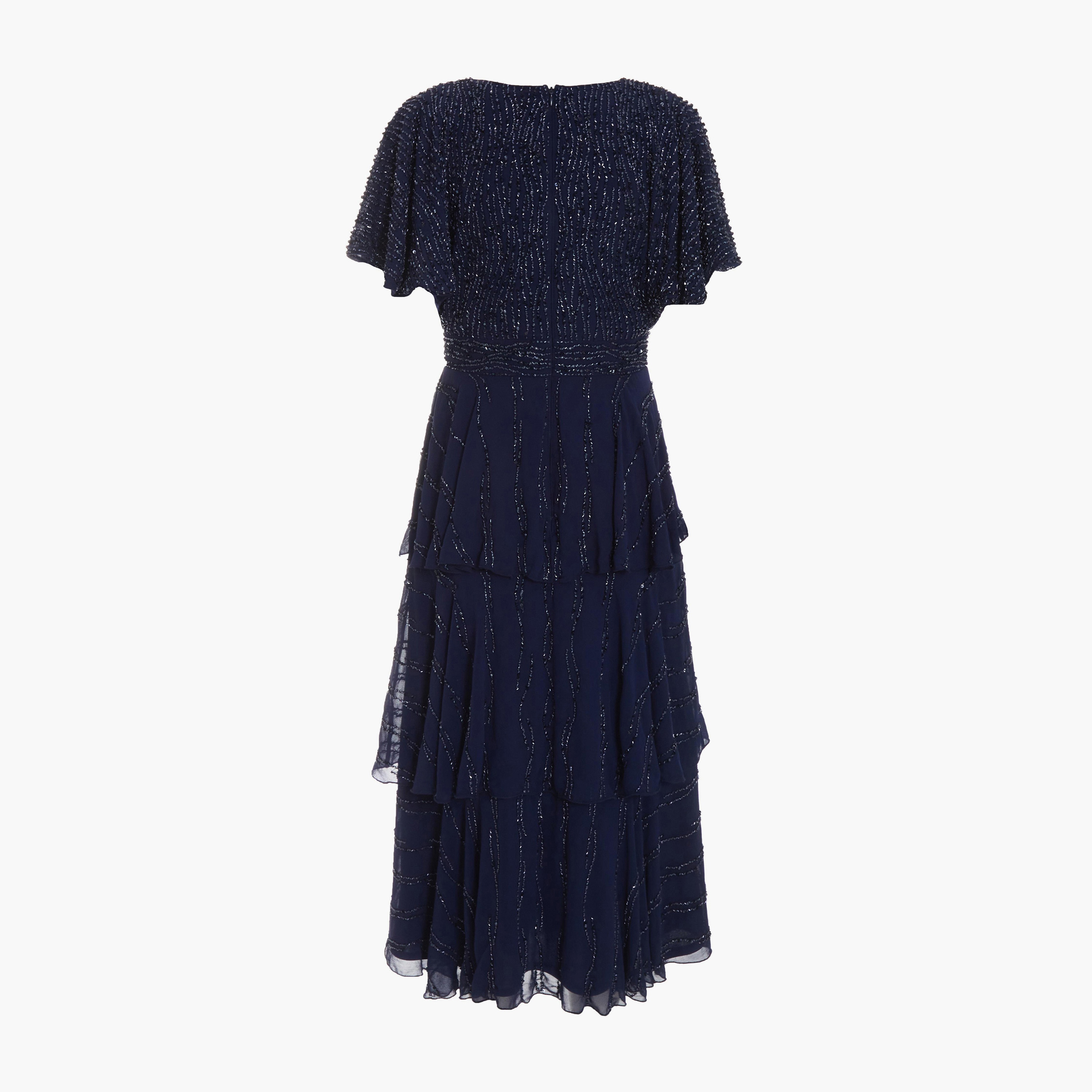 Quiz Navy Embroidered Wrap Half Sleeve Tiered Midi Evening Dress-women-clothing-dresses-image-6