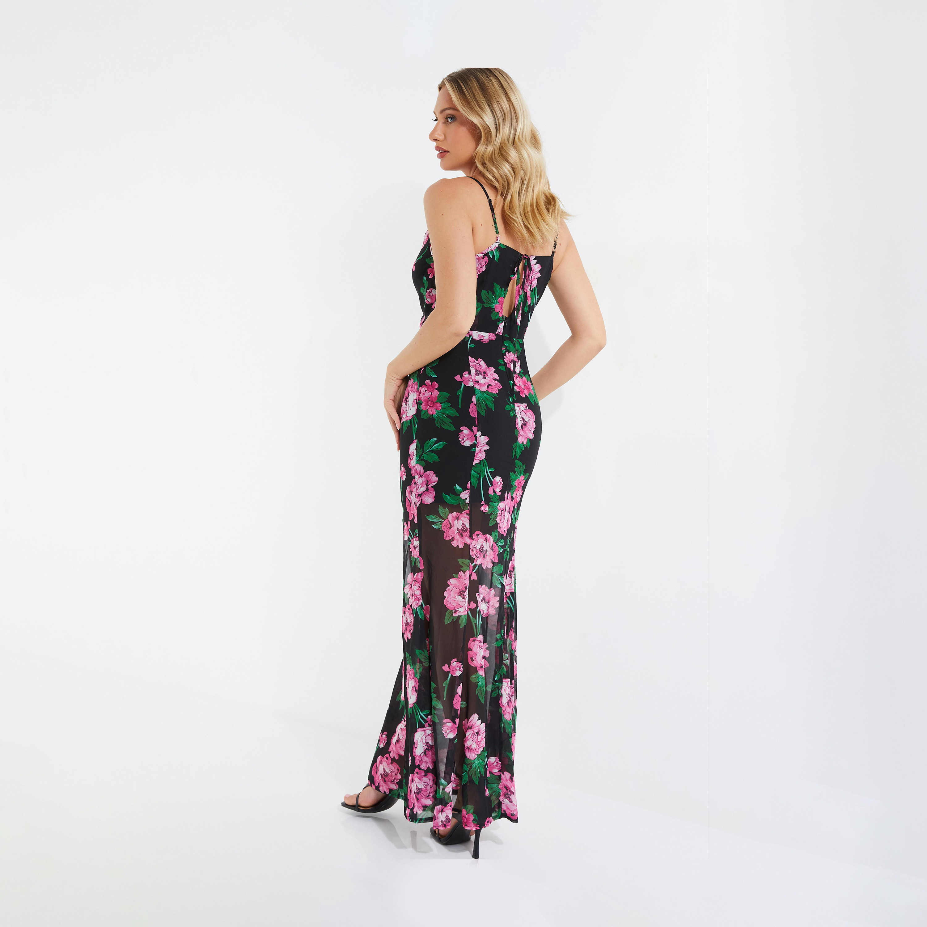 كويز-  فستان سهرة ماكسي أسود/وردي من الشيفون الوردي برقبة على شكل حرف V-women-clothing-dresses-image-2