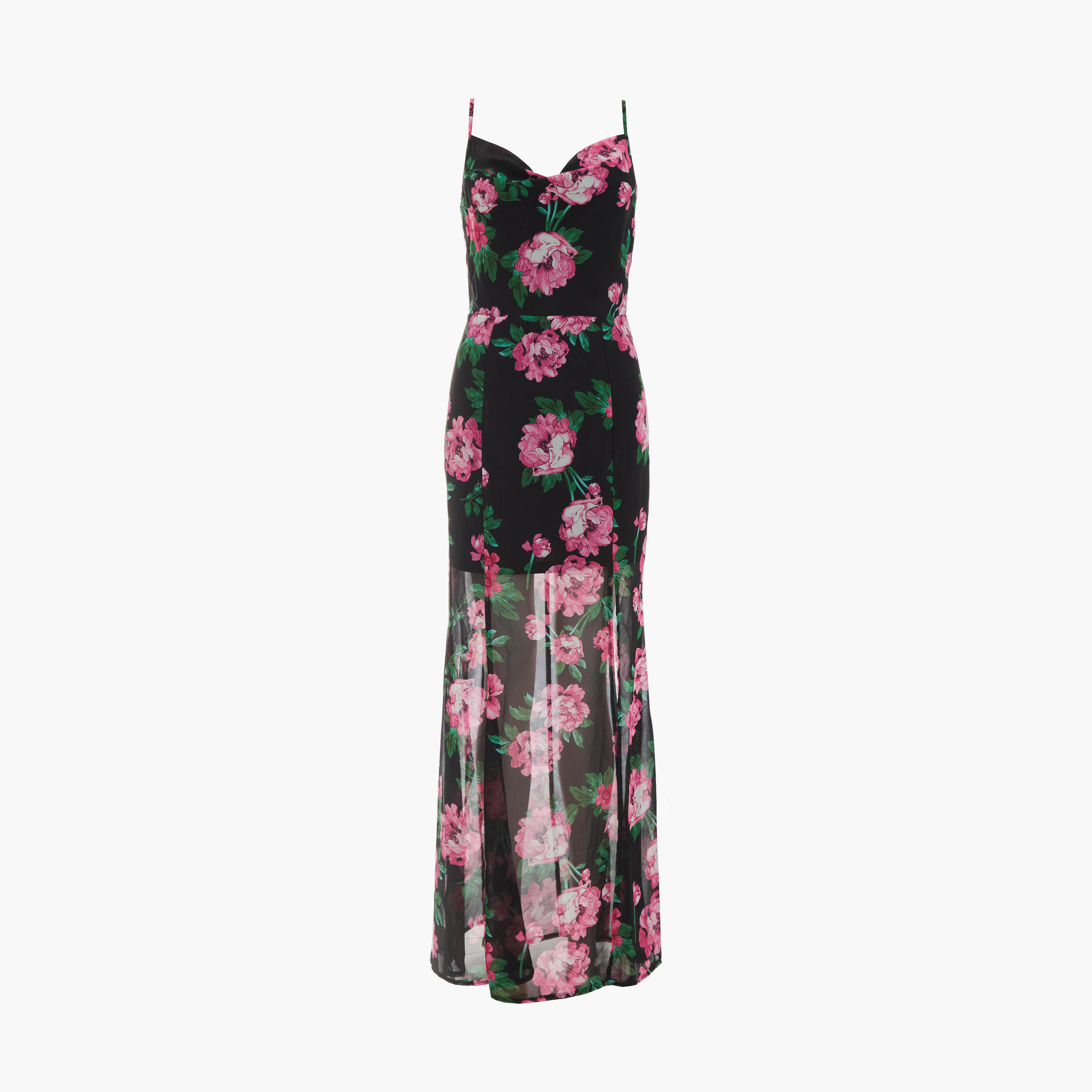 كويز-  فستان سهرة ماكسي أسود/وردي من الشيفون الوردي برقبة على شكل حرف V-women-clothing-dresses-image-5